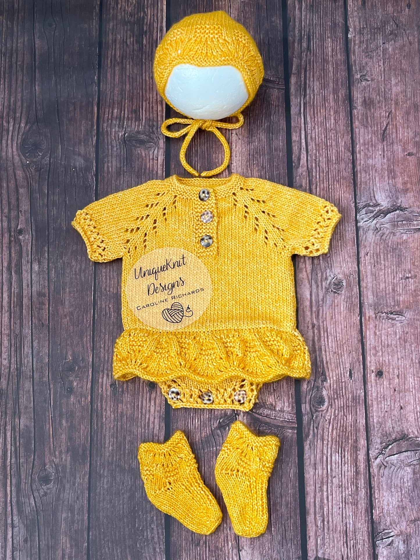 "Venice" Romper knitting pattern for reborn doll 16-22" or 0-3 Month old baby