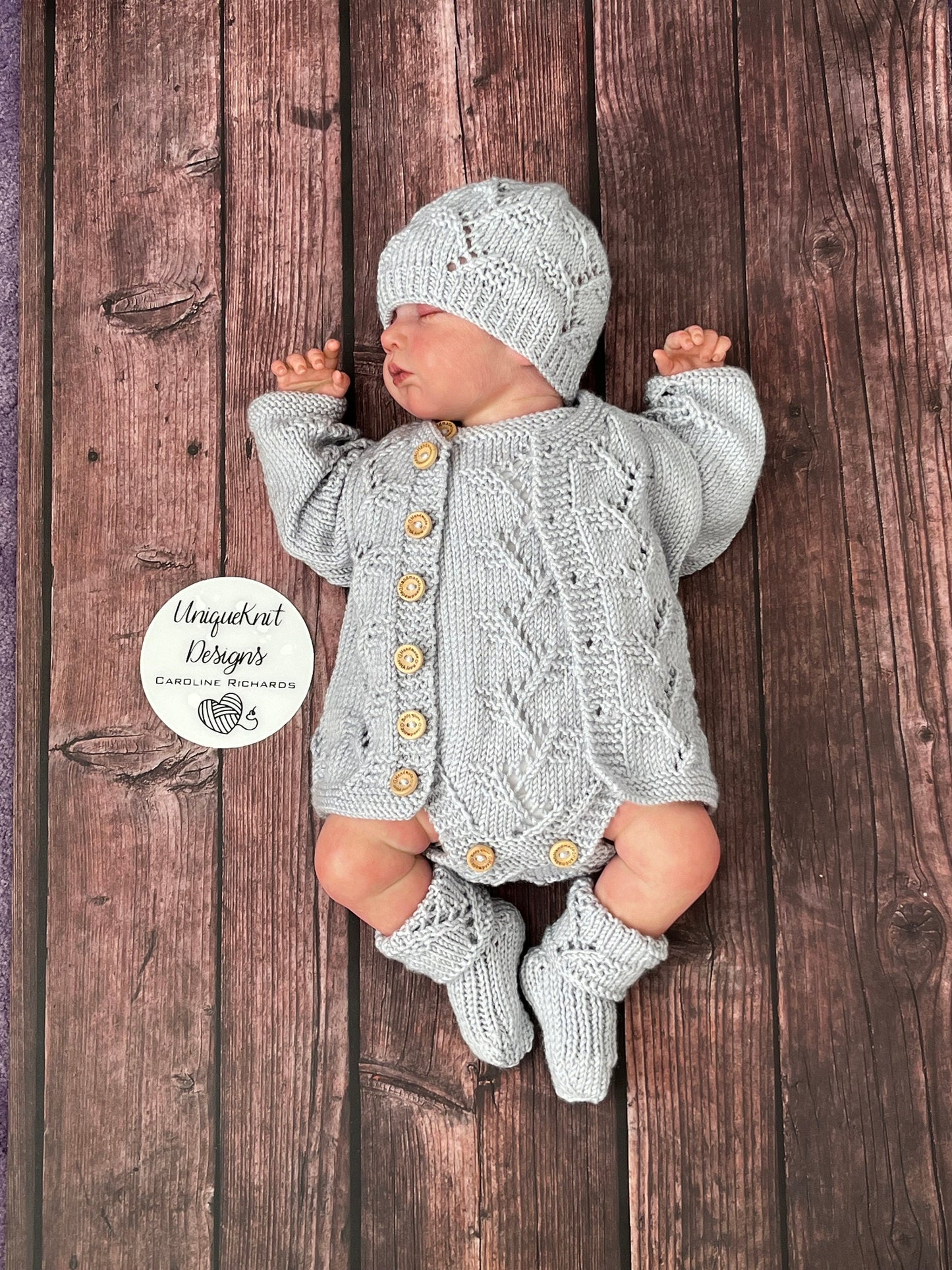 "Sycamore” 4 piece set Knitting pattern for Reborn doll 16 -22” or 0-3 Month Old Baby