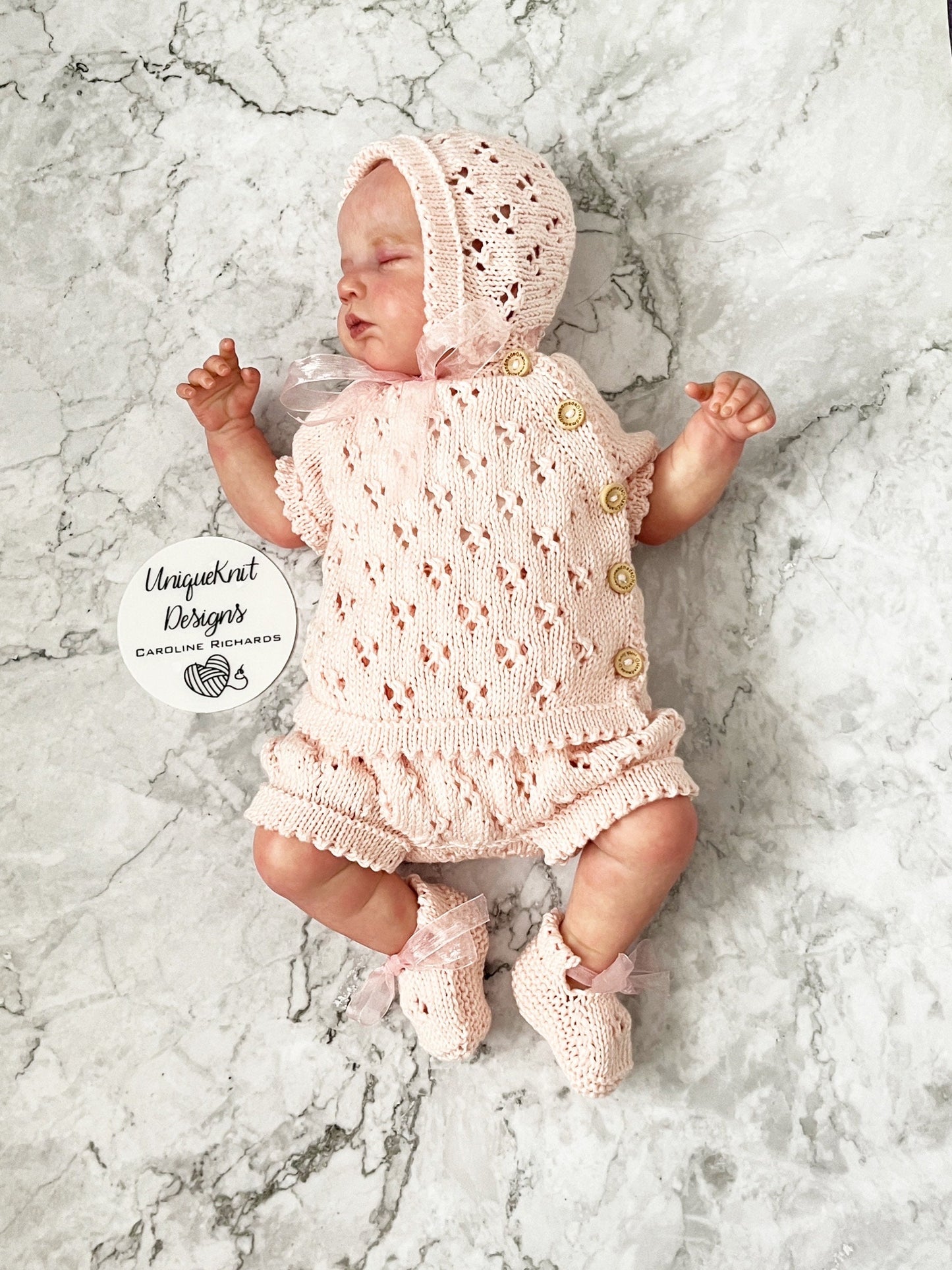 "Britney" 4 piece knitting pattern for reborn doll 16-22" or 0-3 Month old baby