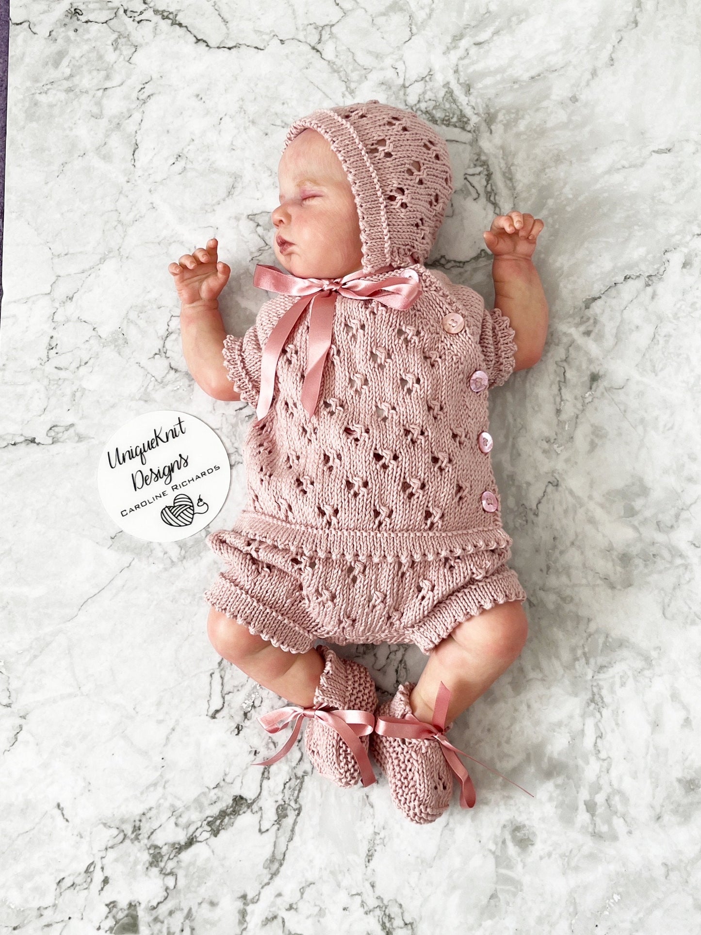 "Britney" 4 piece knitting pattern for reborn doll 16-22" or 0-3 Month old baby
