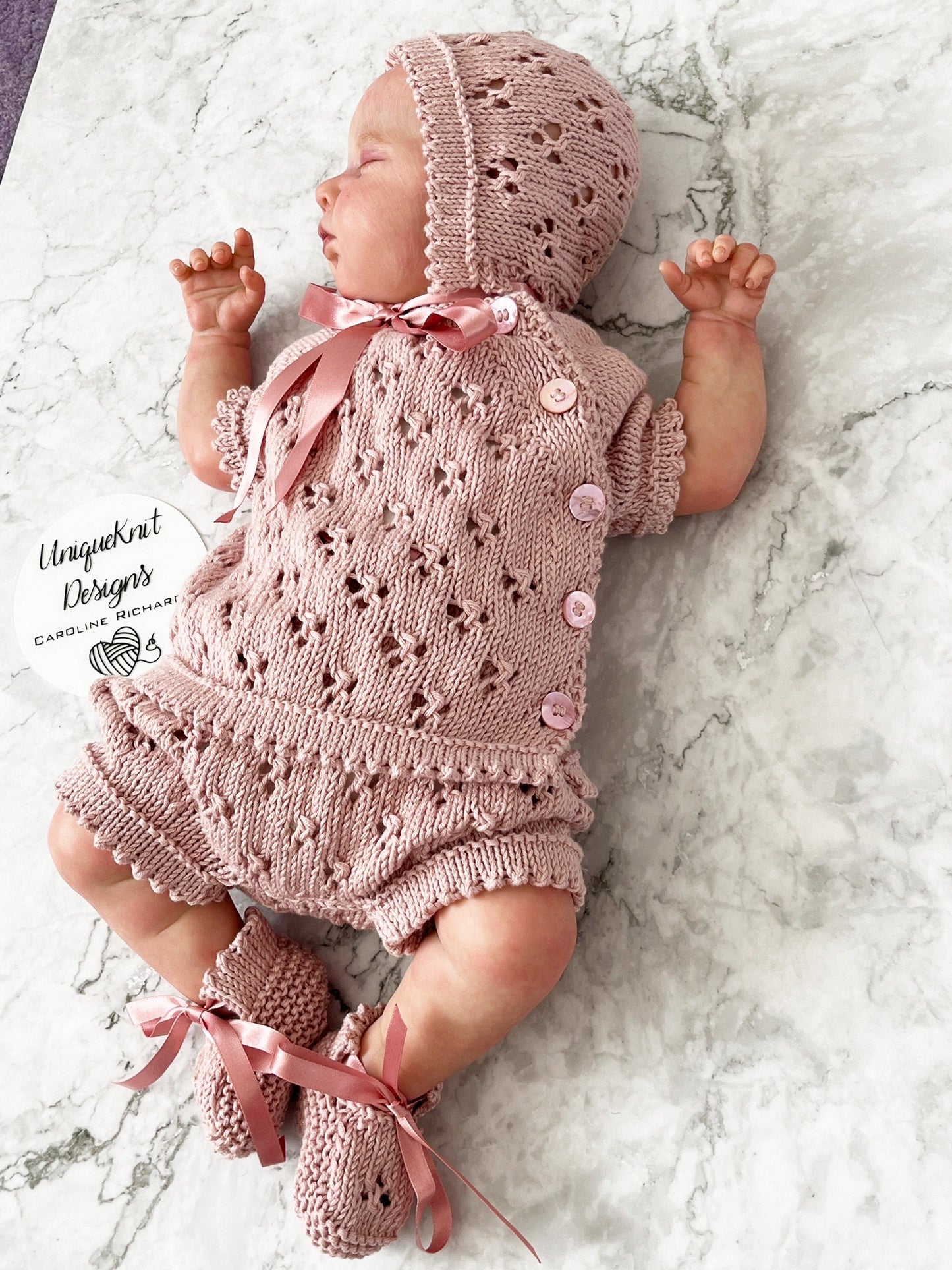 "Britney" 4 piece knitting pattern for reborn doll 16-22" or 0-3 Month old baby