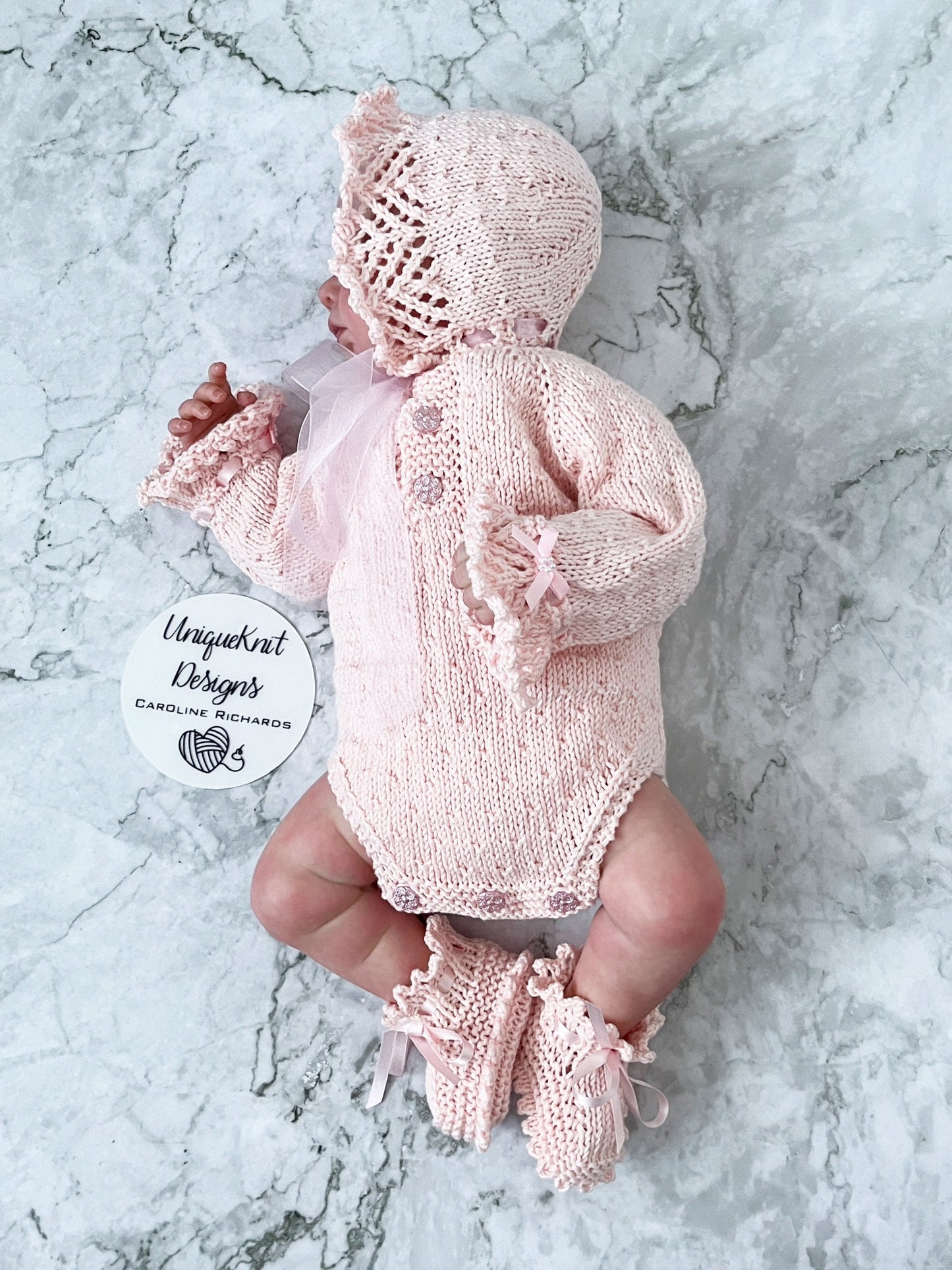 "Chelsea" Romper knitting pattern for reborn doll 16-22" or 0-3 Month old baby
