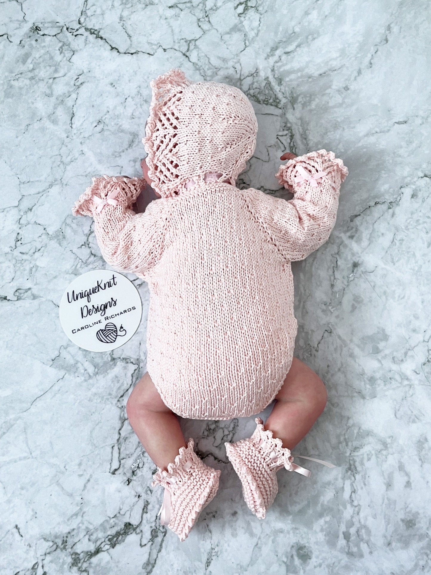 "Chelsea" Romper knitting pattern for reborn doll 16-22" or 0-3 Month old baby