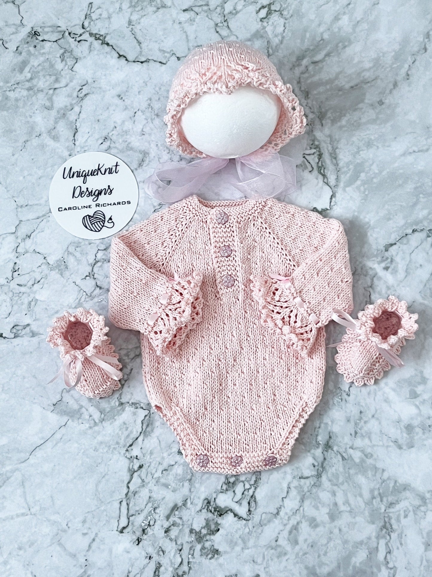 "Chelsea" Romper knitting pattern for reborn doll 16-22" or 0-3 Month old baby