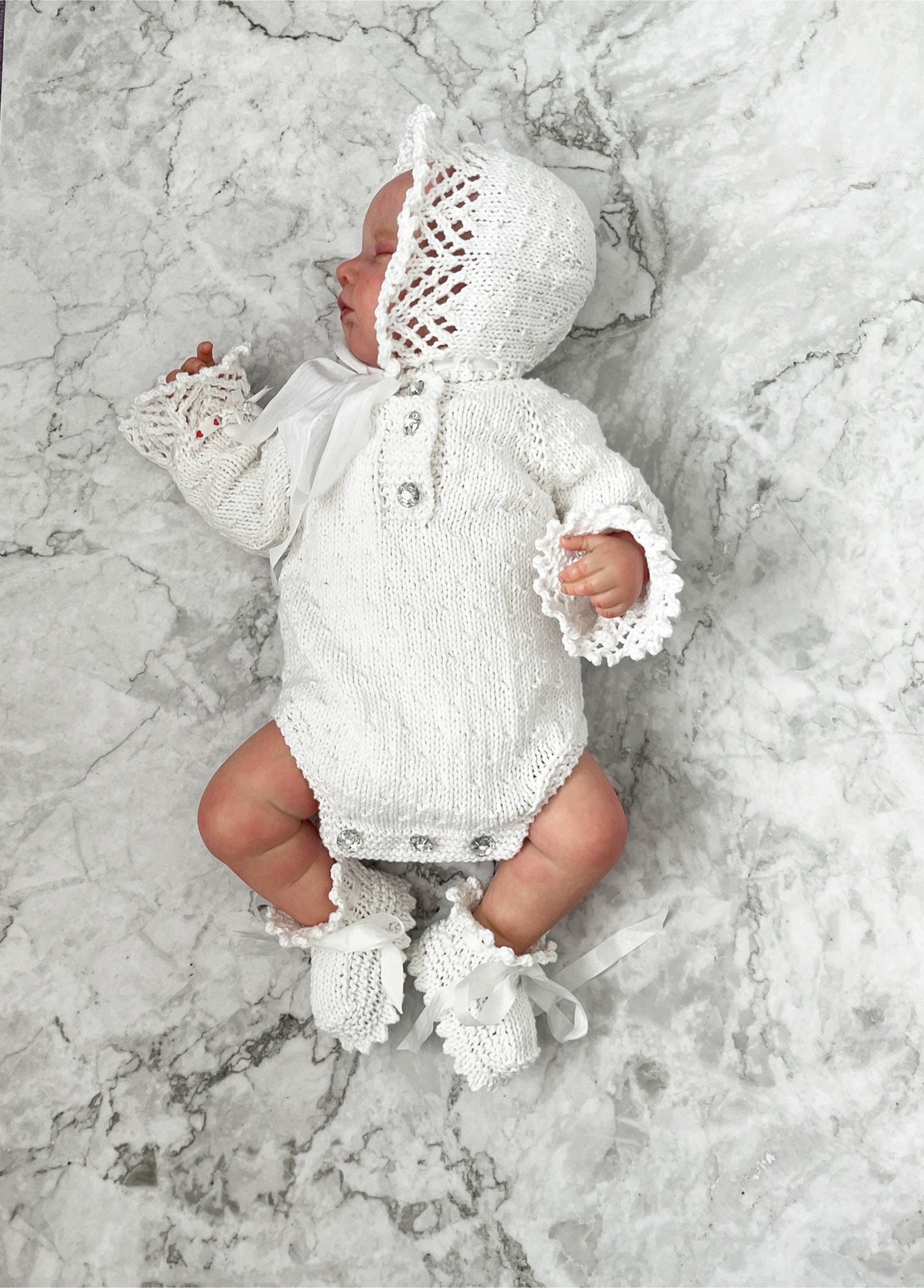 "Chelsea" Romper knitting pattern for reborn doll 16-22" or 0-3 Month old baby