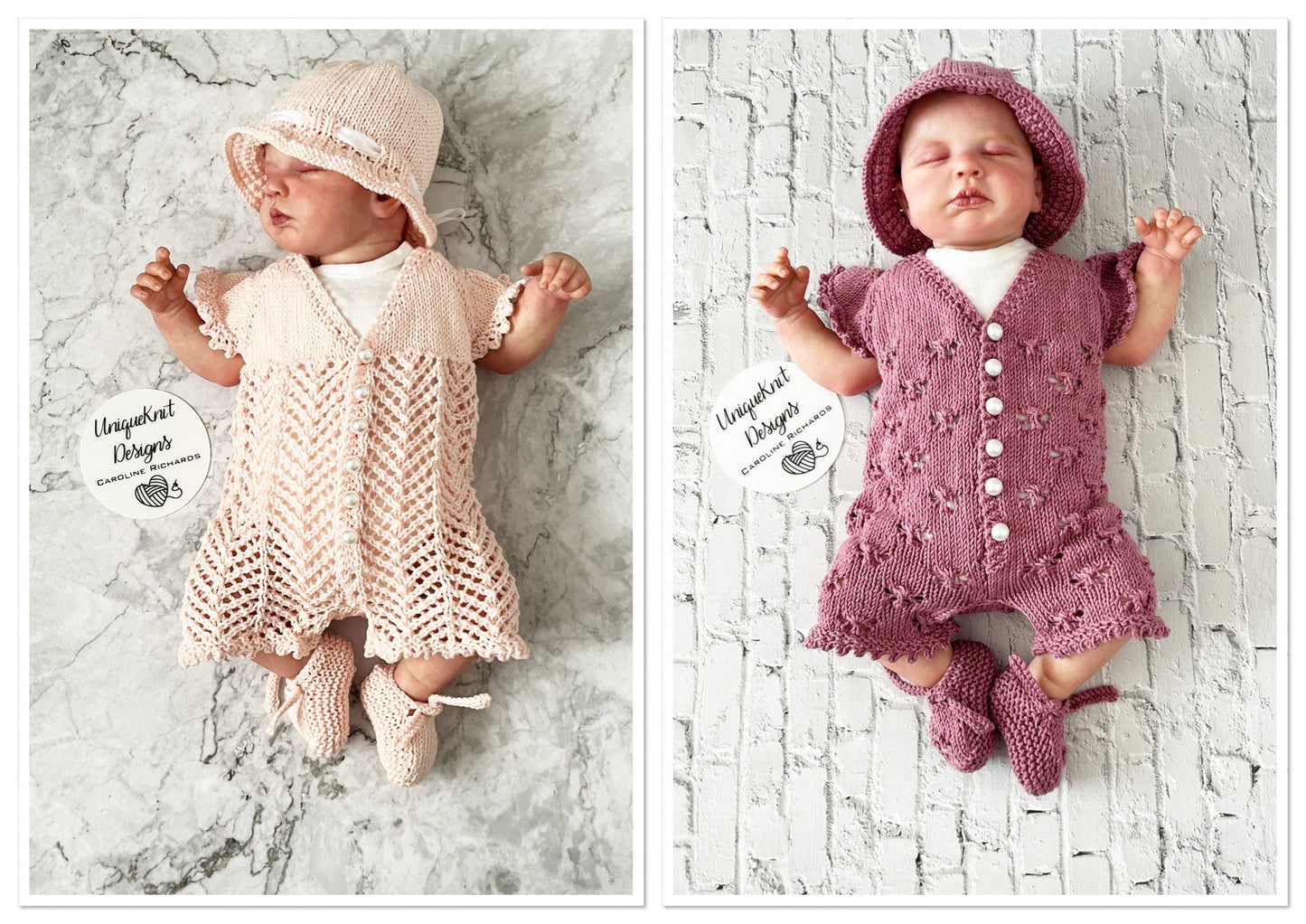 "Victoria" Playsuit knitting pattern for reborn doll 16-22" or 0-3 Month old baby