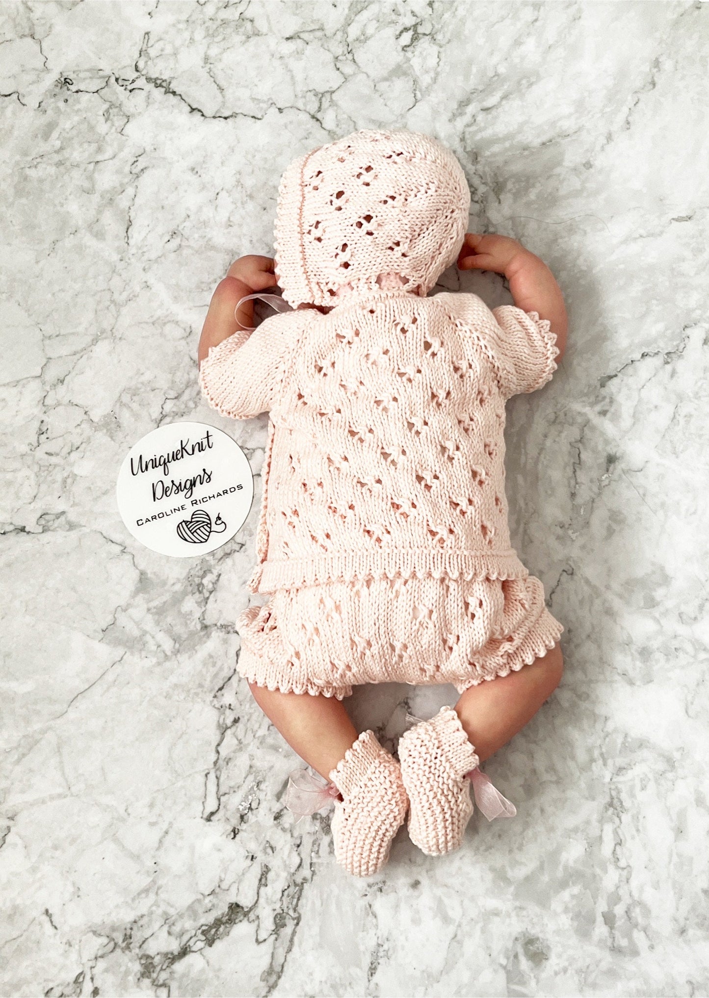 "Britney" 4 piece knitting pattern for reborn doll 16-22" or 0-3 Month old baby