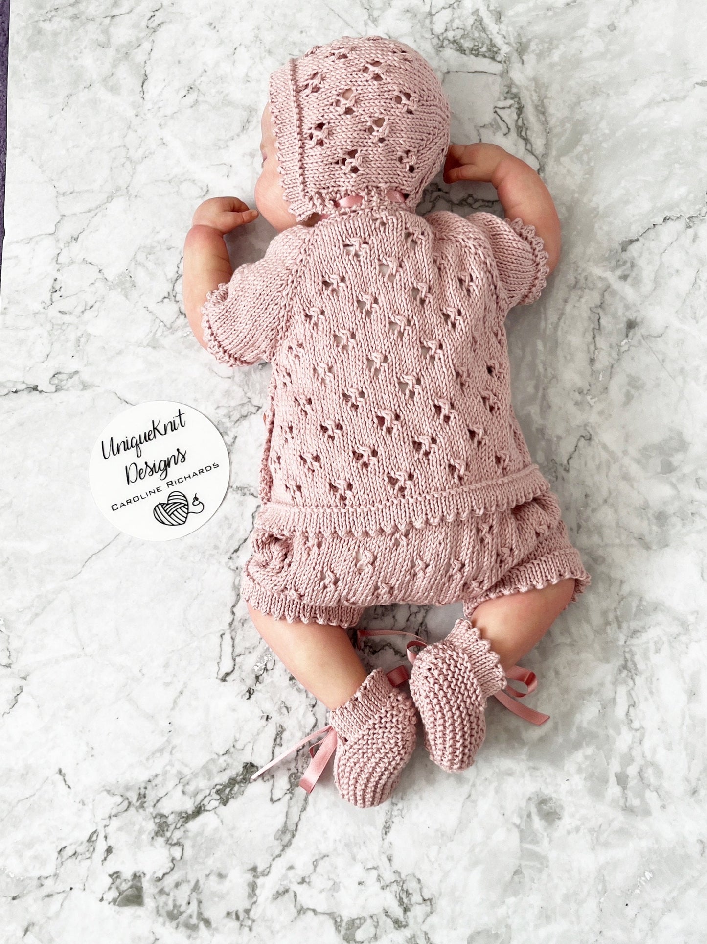 "Britney" 4 piece knitting pattern for reborn doll 16-22" or 0-3 Month old baby
