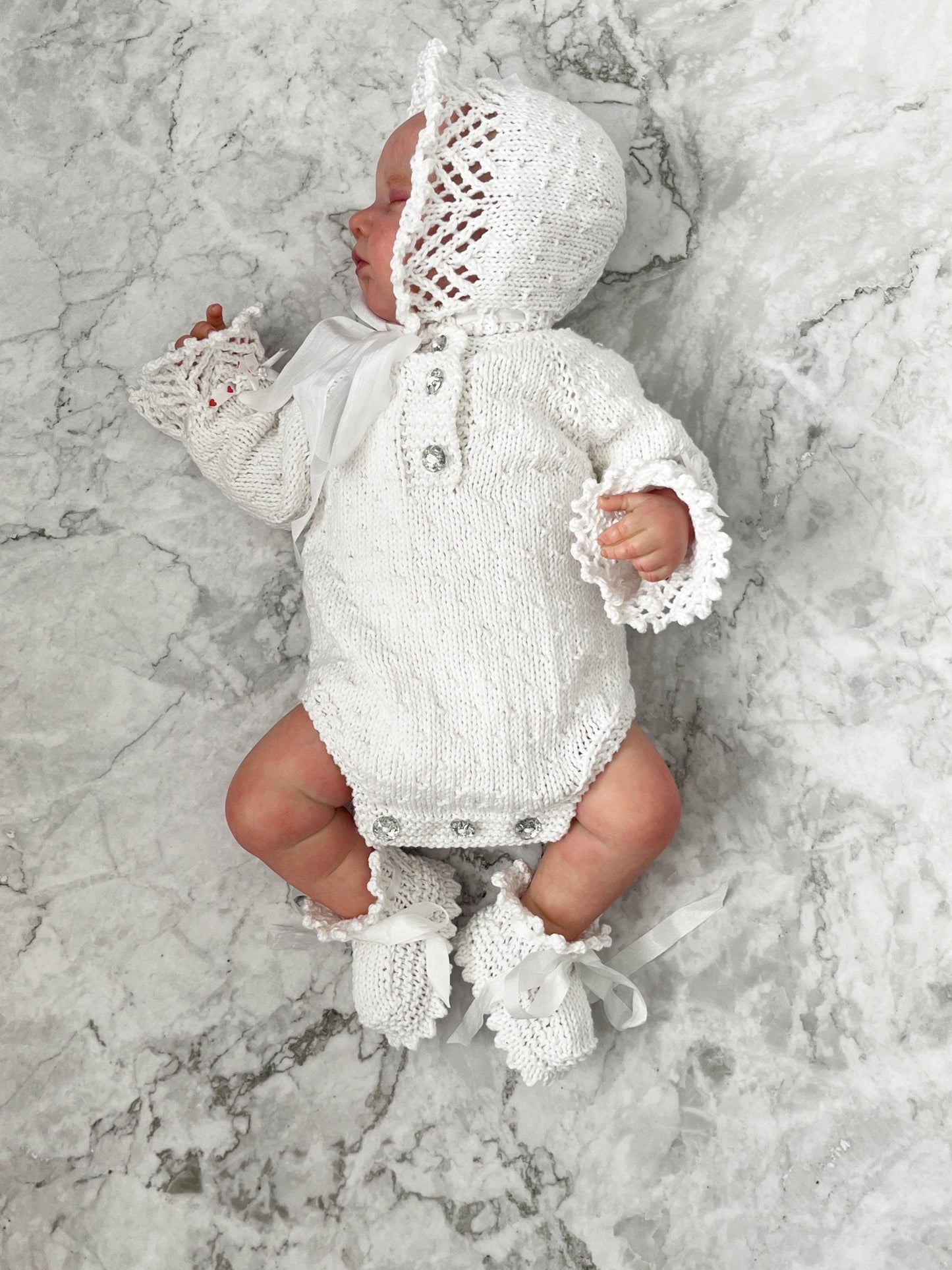 "Chelsea" Romper knitting pattern for reborn doll 16-22" or 0-3 Month old baby