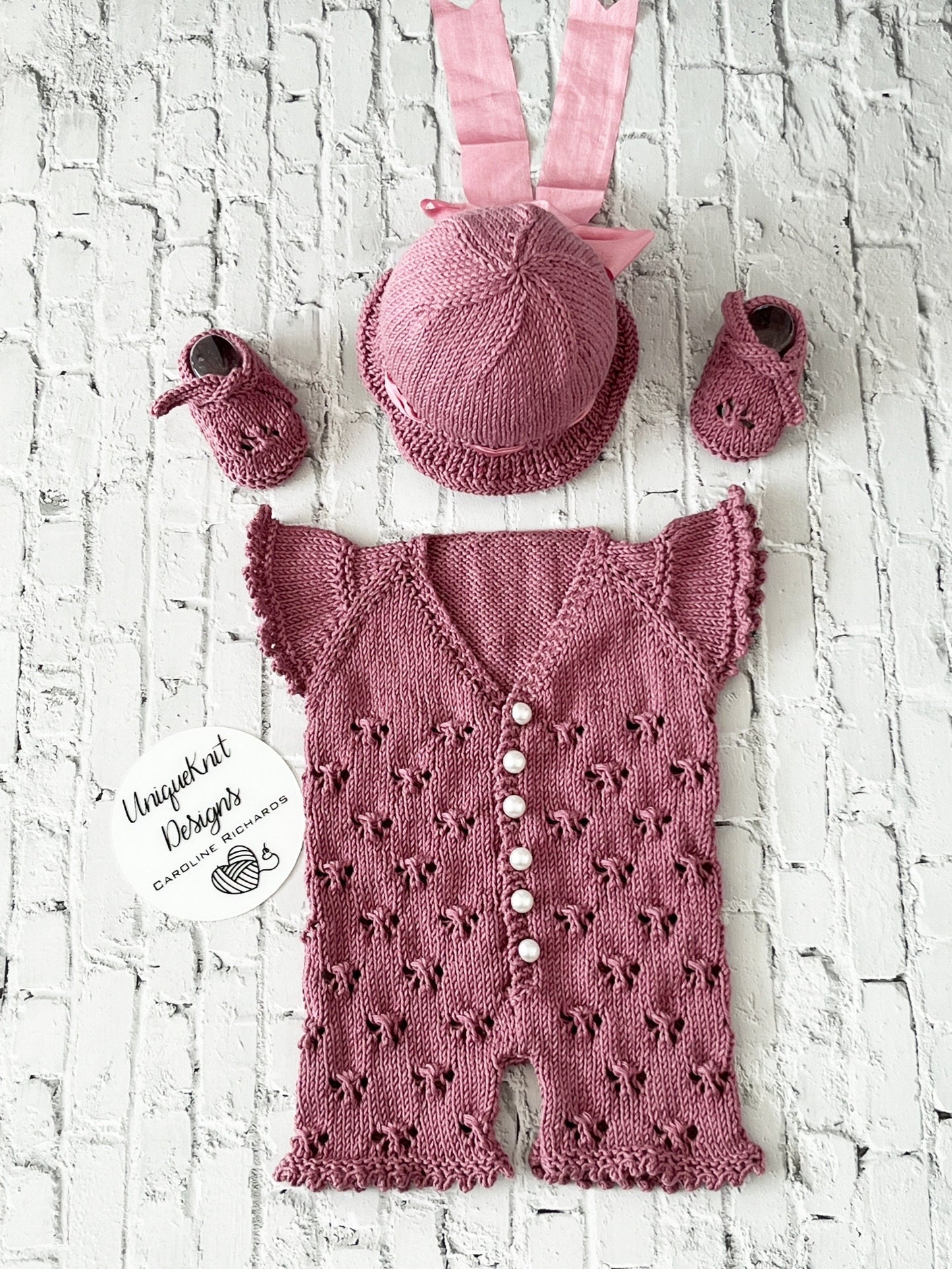 "Victoria" Playsuit knitting pattern for reborn doll 16-22" or 0-3 Month old baby