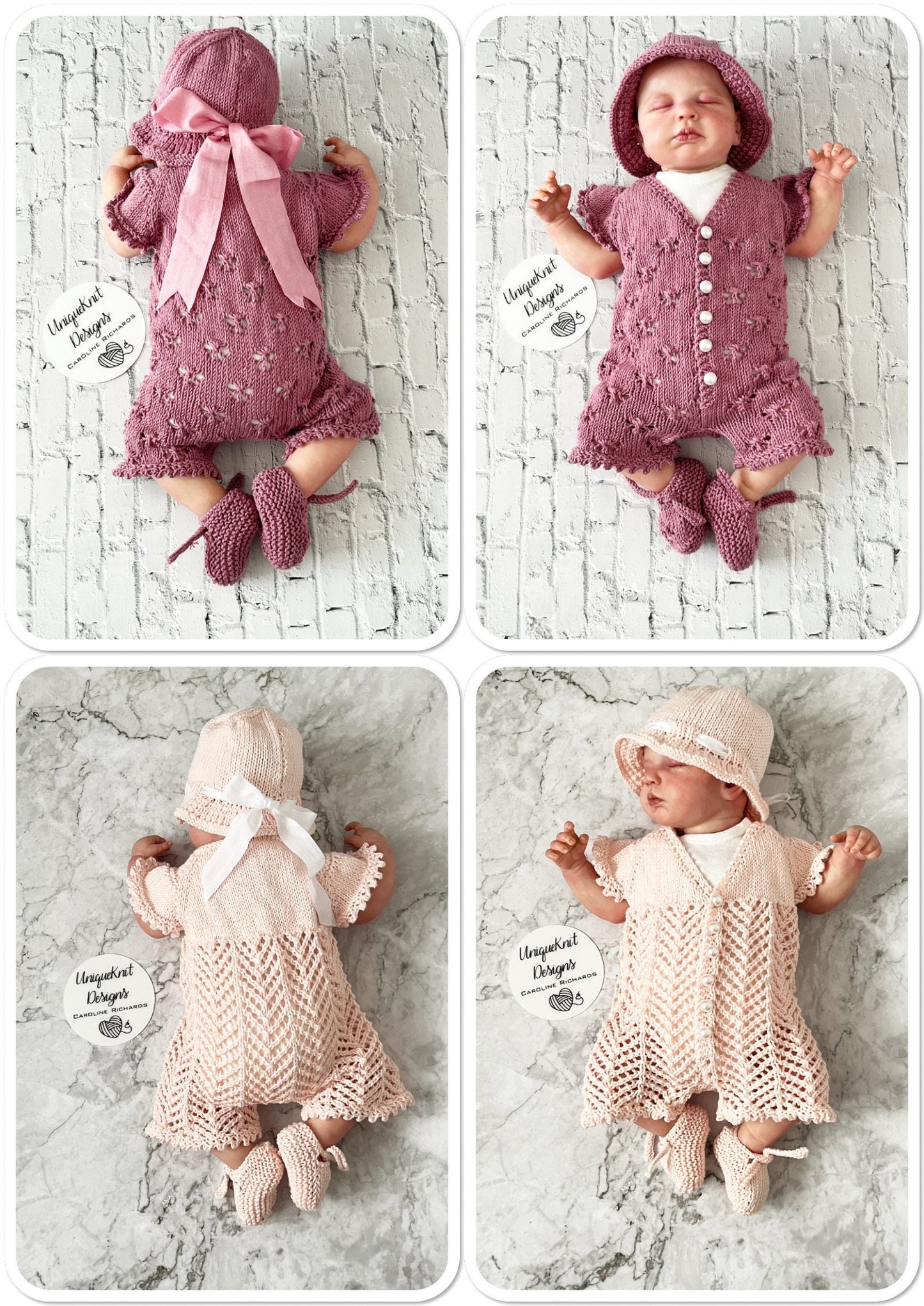 "Victoria" Playsuit knitting pattern for reborn doll 16-22" or 0-3 Month old baby