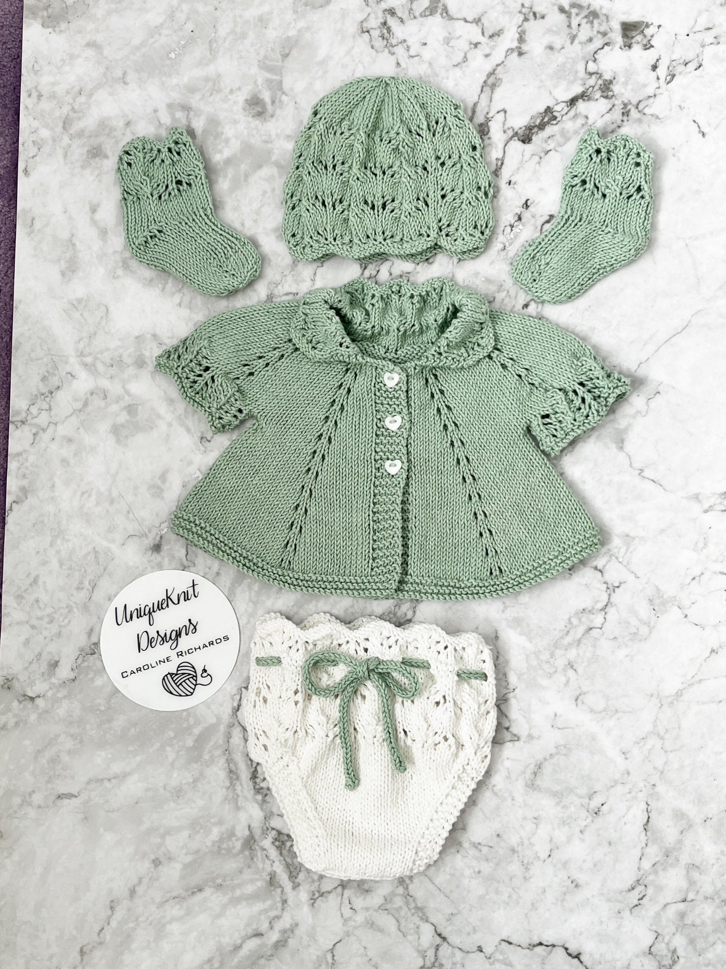 "Beatrice” Multi-piece Knitting pattern for Reborn doll 16 -22” or 0-3 Month Old Baby