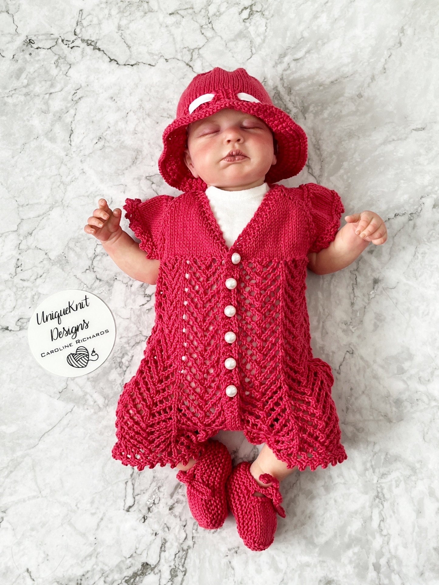 "Victoria" Playsuit knitting pattern for reborn doll 16-22" or 0-3 Month old baby