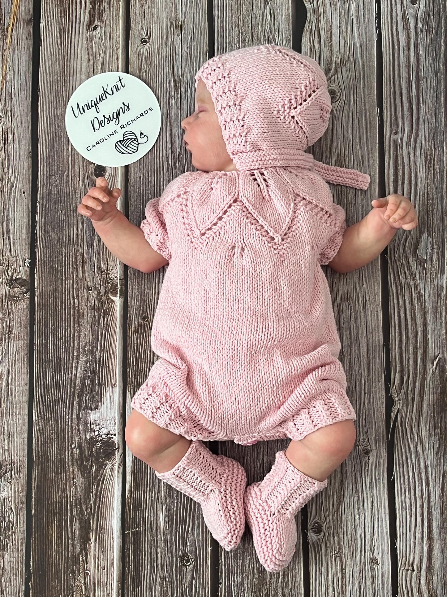 "Fig" Romper knitting pattern for reborn doll 16-22" or 0-3 Month old baby
