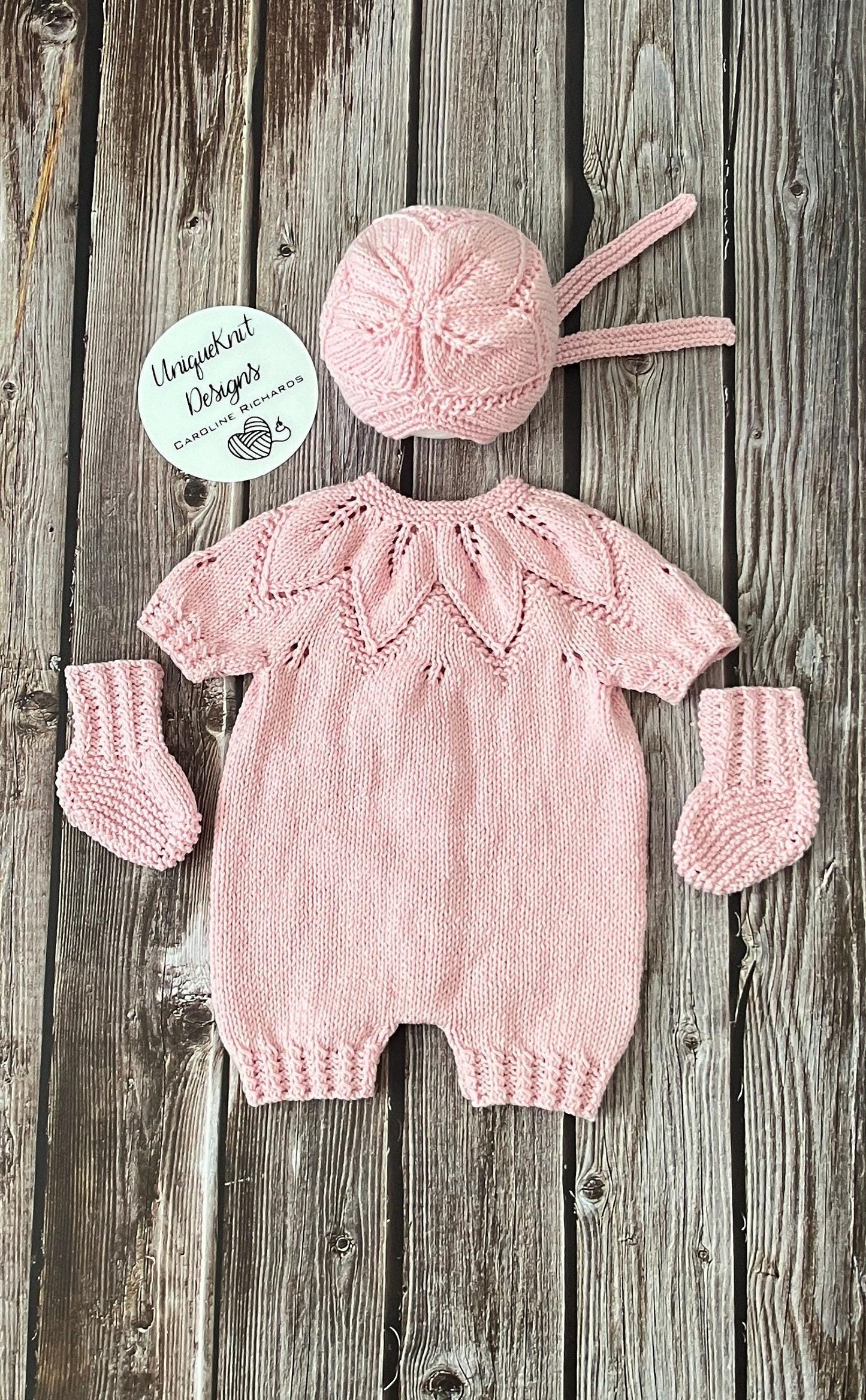 "Fig" Romper knitting pattern for reborn doll 16-22" or 0-3 Month old baby