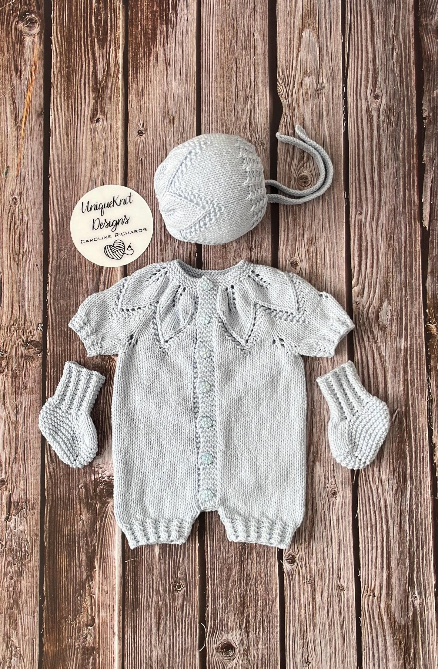 "Fig" Romper knitting pattern for reborn doll 16-22" or 0-3 Month old baby