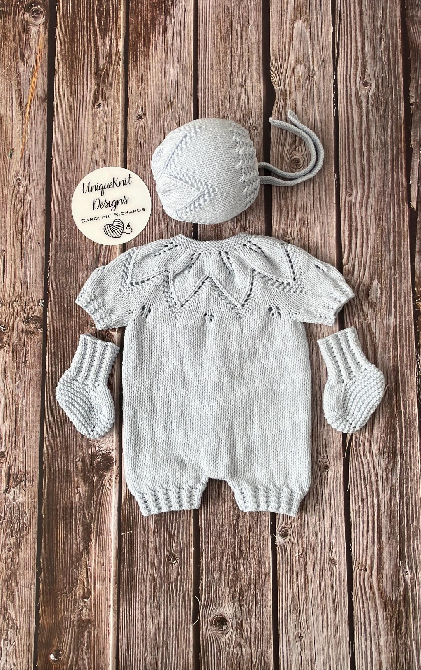 "Fig" Romper knitting pattern for reborn doll 16-22" or 0-3 Month old baby