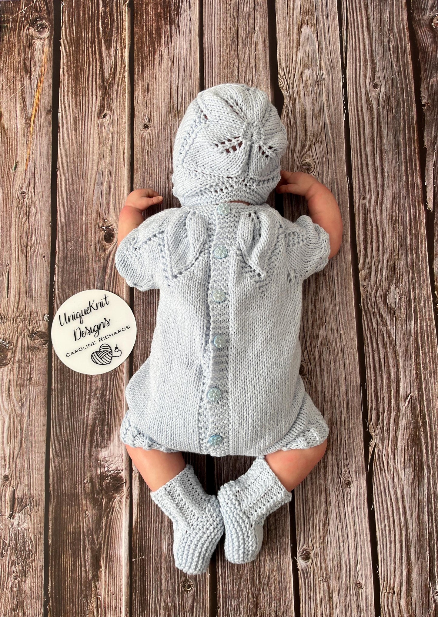 "Fig" Romper knitting pattern for reborn doll 16-22" or 0-3 Month old baby