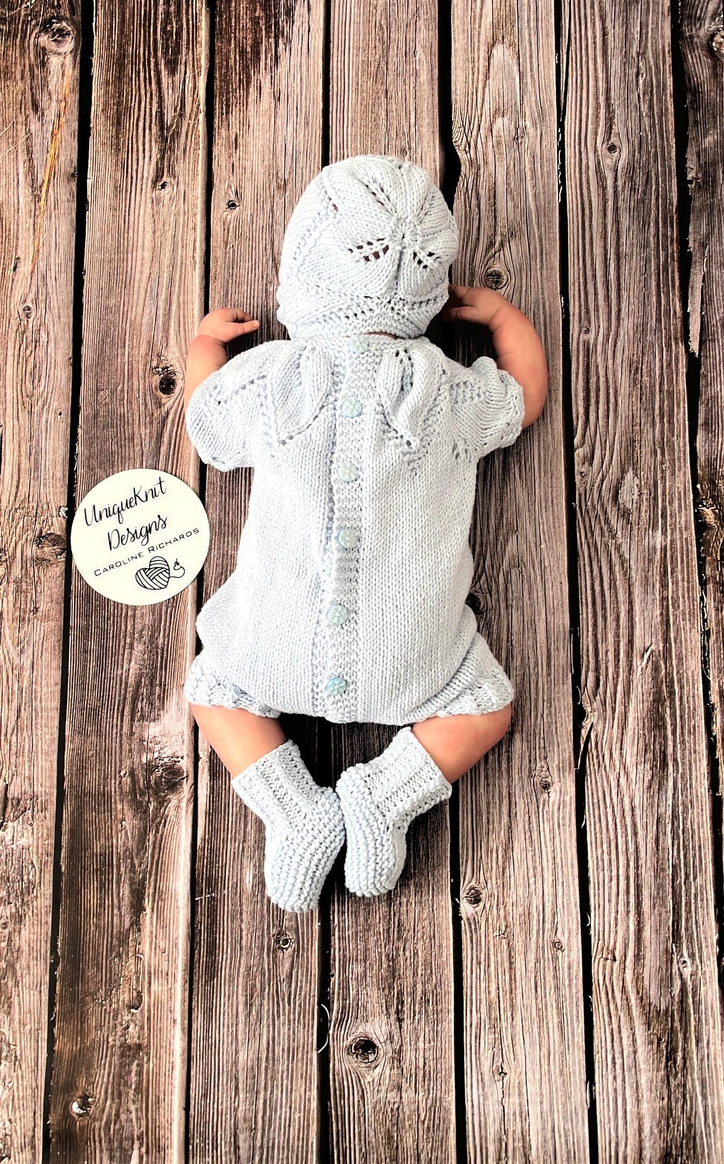 "Fig" Romper knitting pattern for reborn doll 16-22" or 0-3 Month old baby
