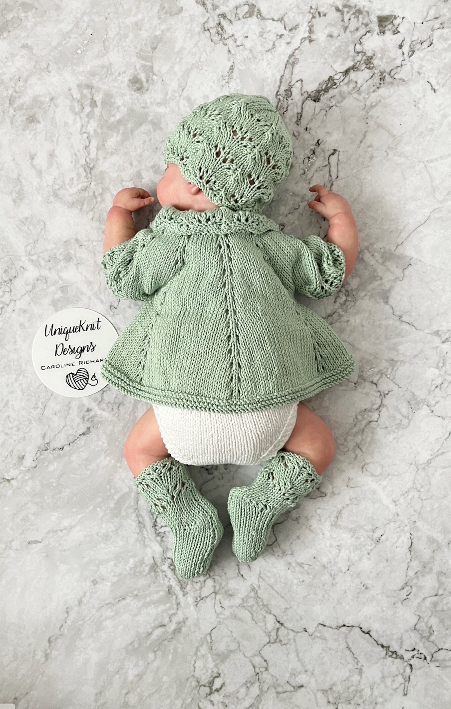 "Beatrice” Multi-piece Knitting pattern for Reborn doll 16 -22” or 0-3 Month Old Baby