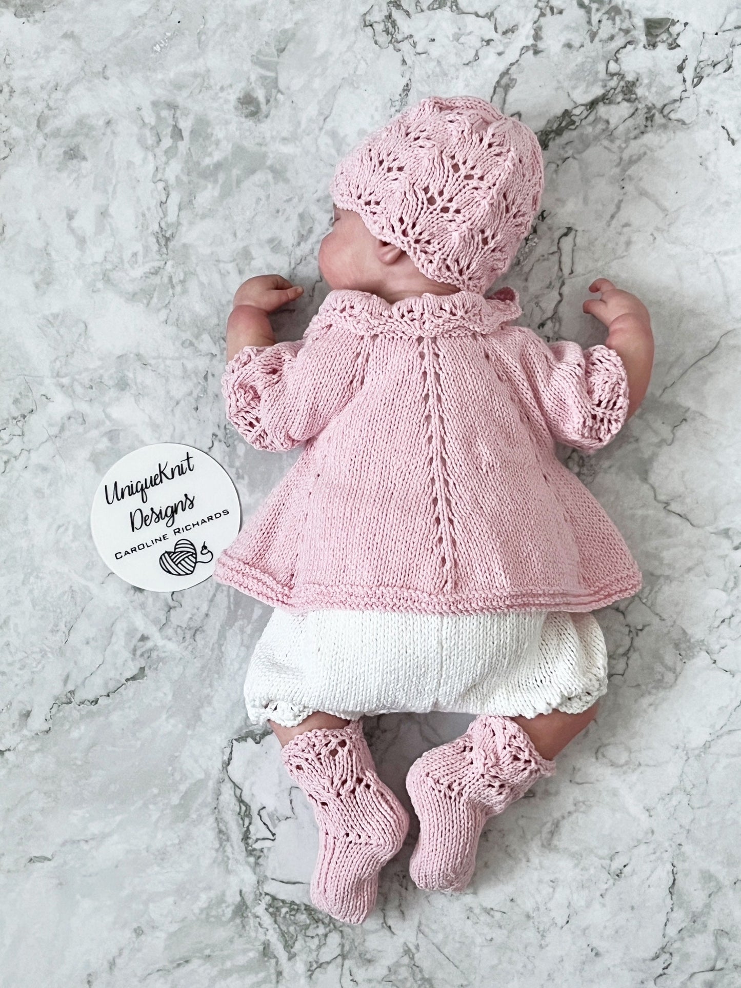 "Beatrice” Multi-piece Knitting pattern for Reborn doll 16 -22” or 0-3 Month Old Baby