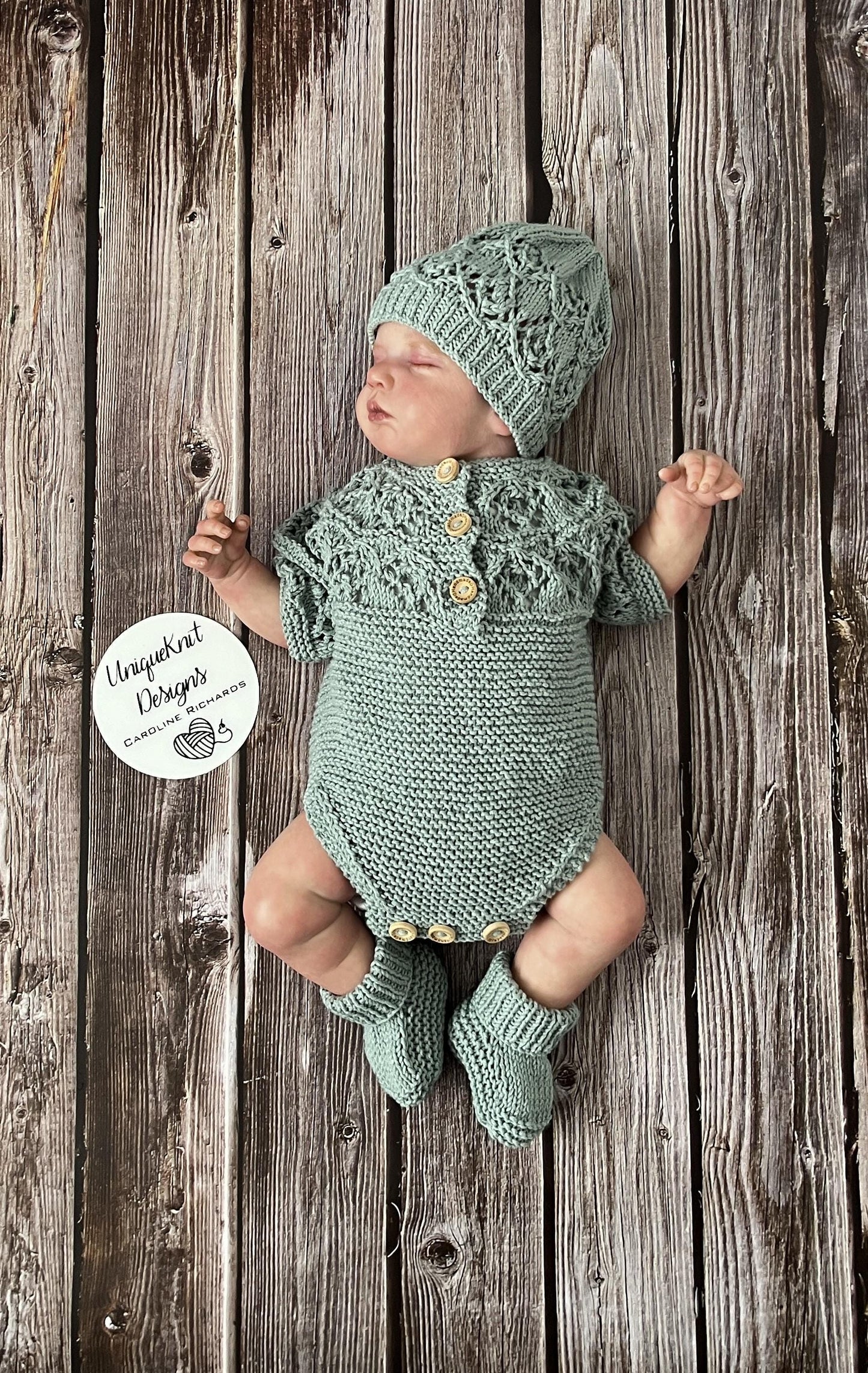"Pistachio" Romper knitting pattern for reborn doll 16-22" or 0-3 Month old baby
