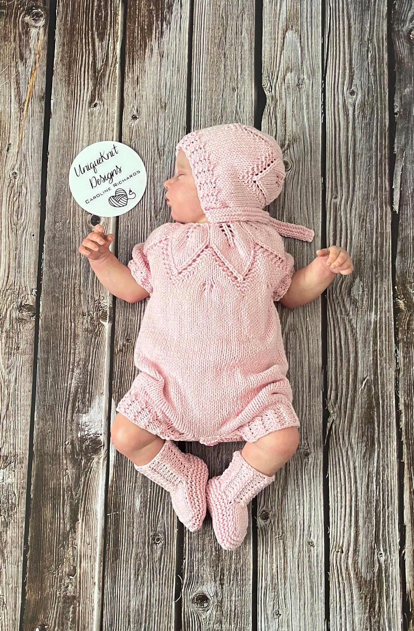 "Fig" Romper knitting pattern for reborn doll 16-22" or 0-3 Month old baby