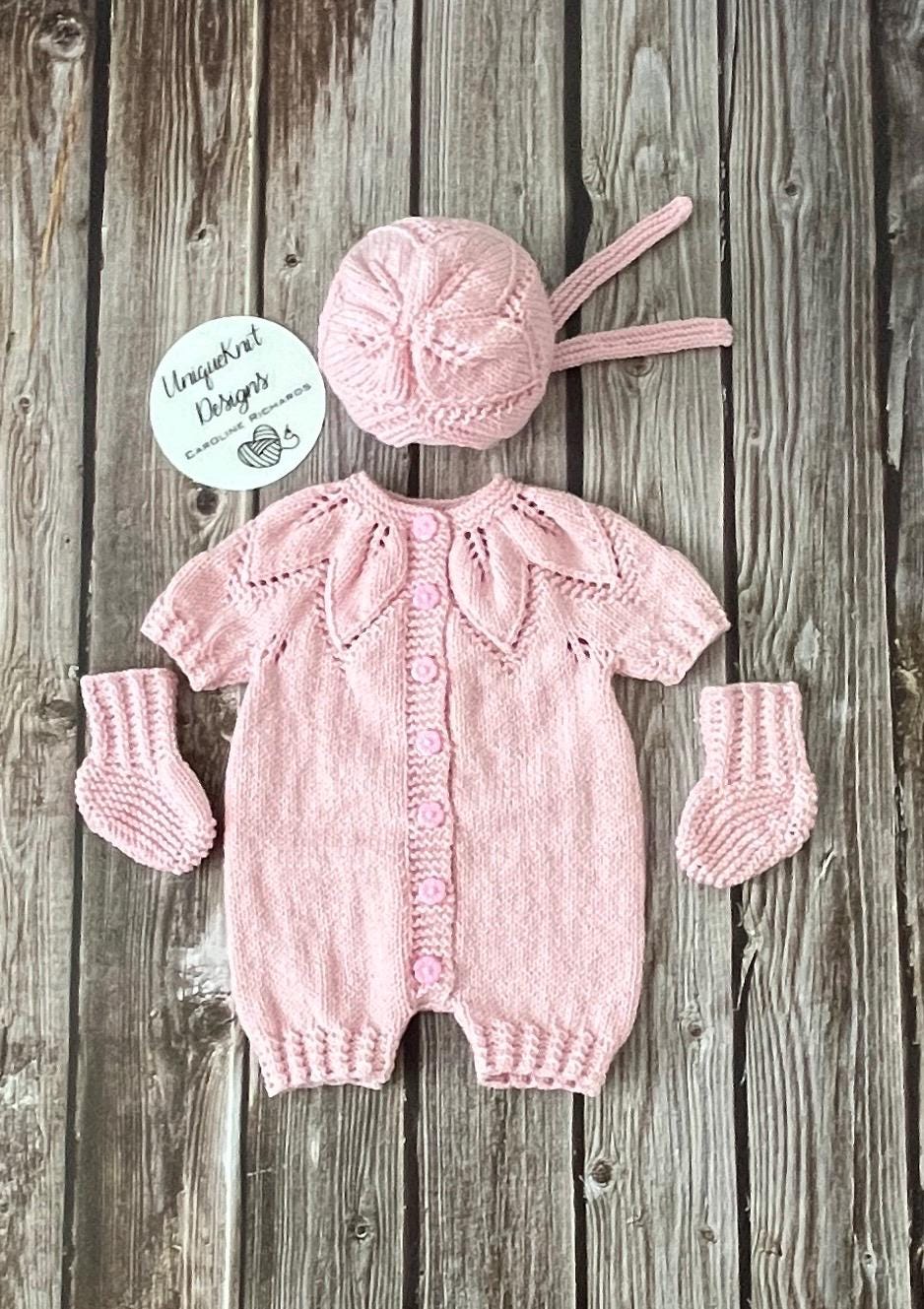 "Fig" Romper knitting pattern for reborn doll 16-22" or 0-3 Month old baby