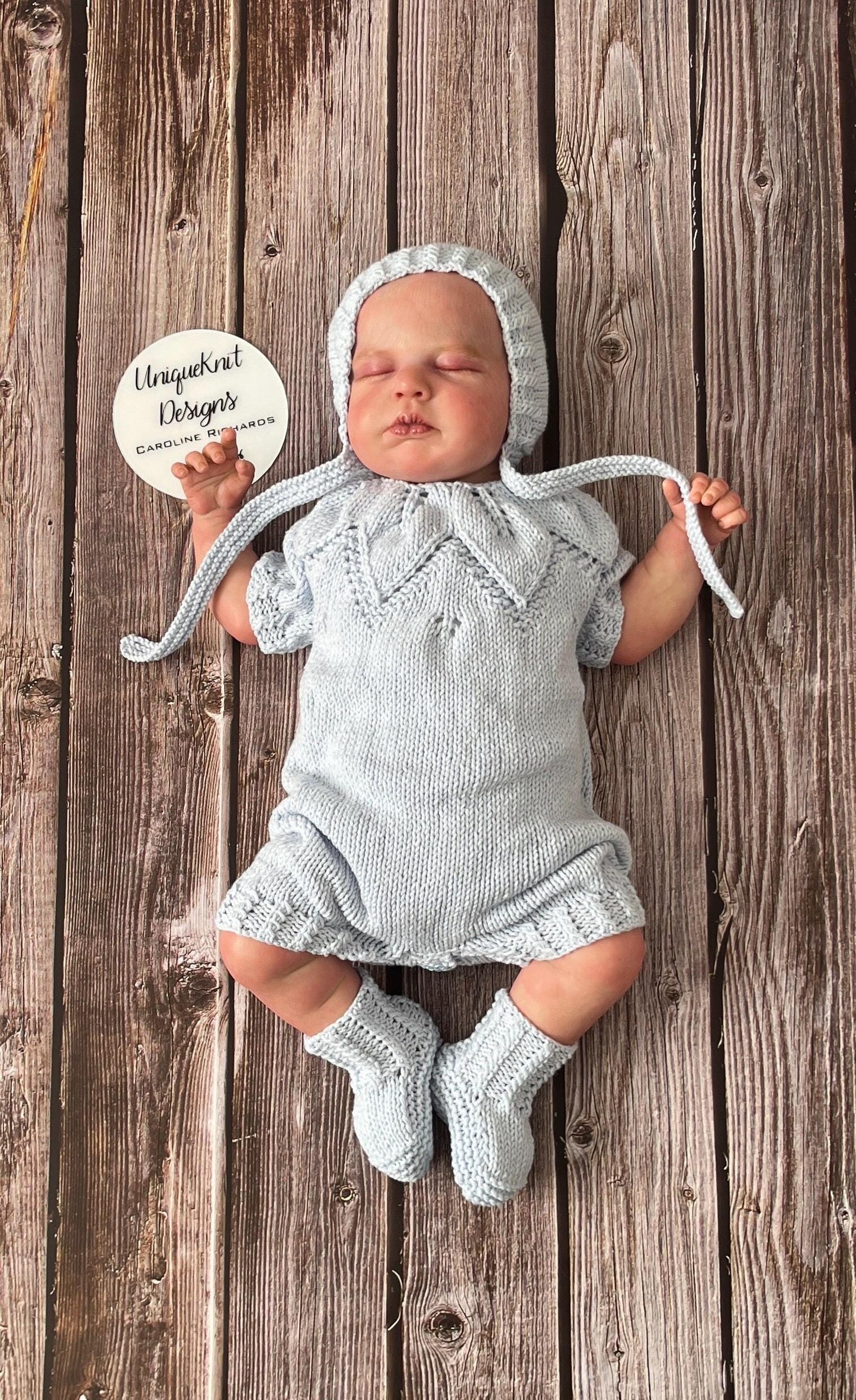 "Fig" Romper knitting pattern for reborn doll 16-22" or 0-3 Month old baby