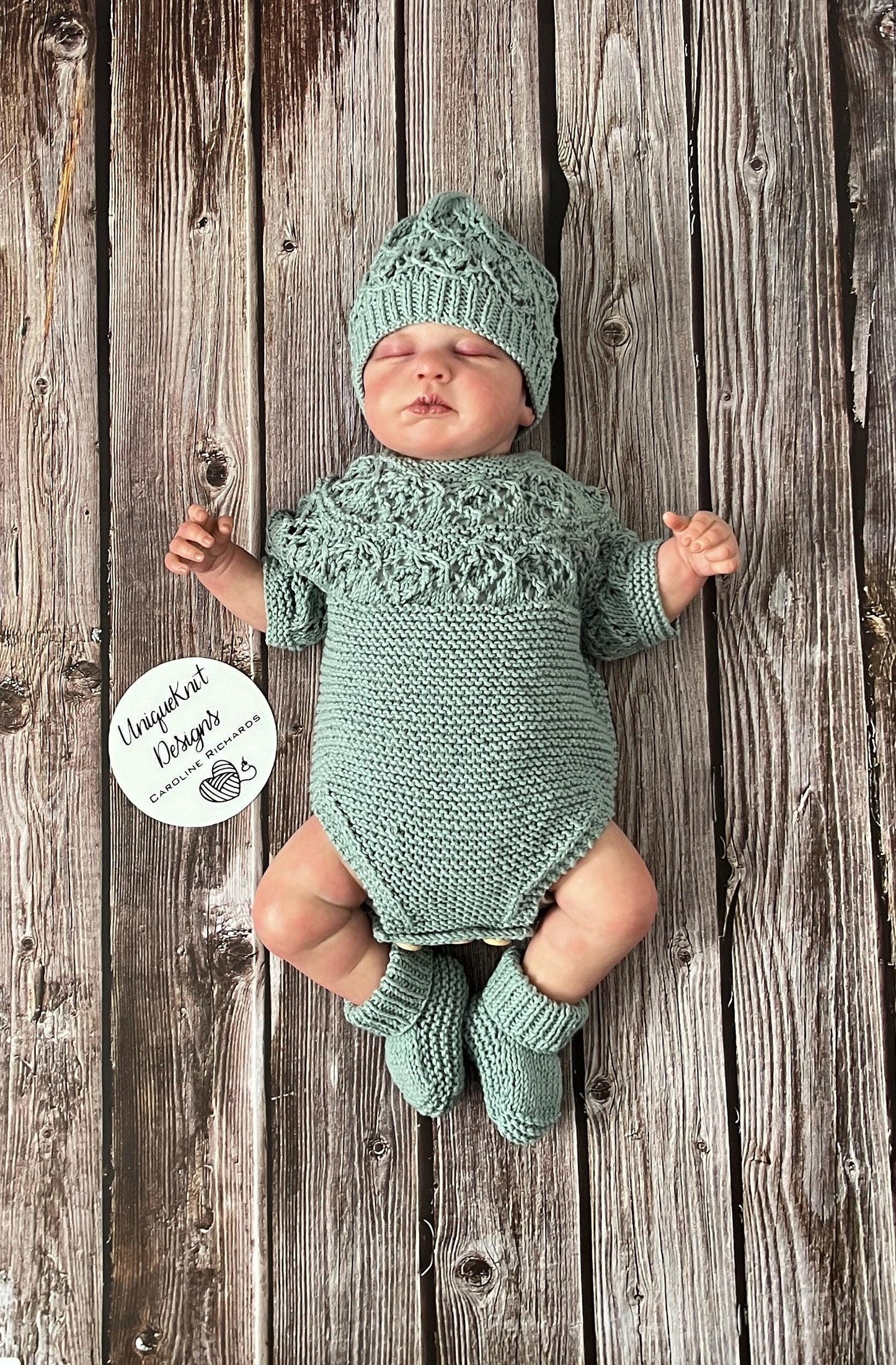 "Pistachio" Romper knitting pattern for reborn doll 16-22" or 0-3 Month old baby