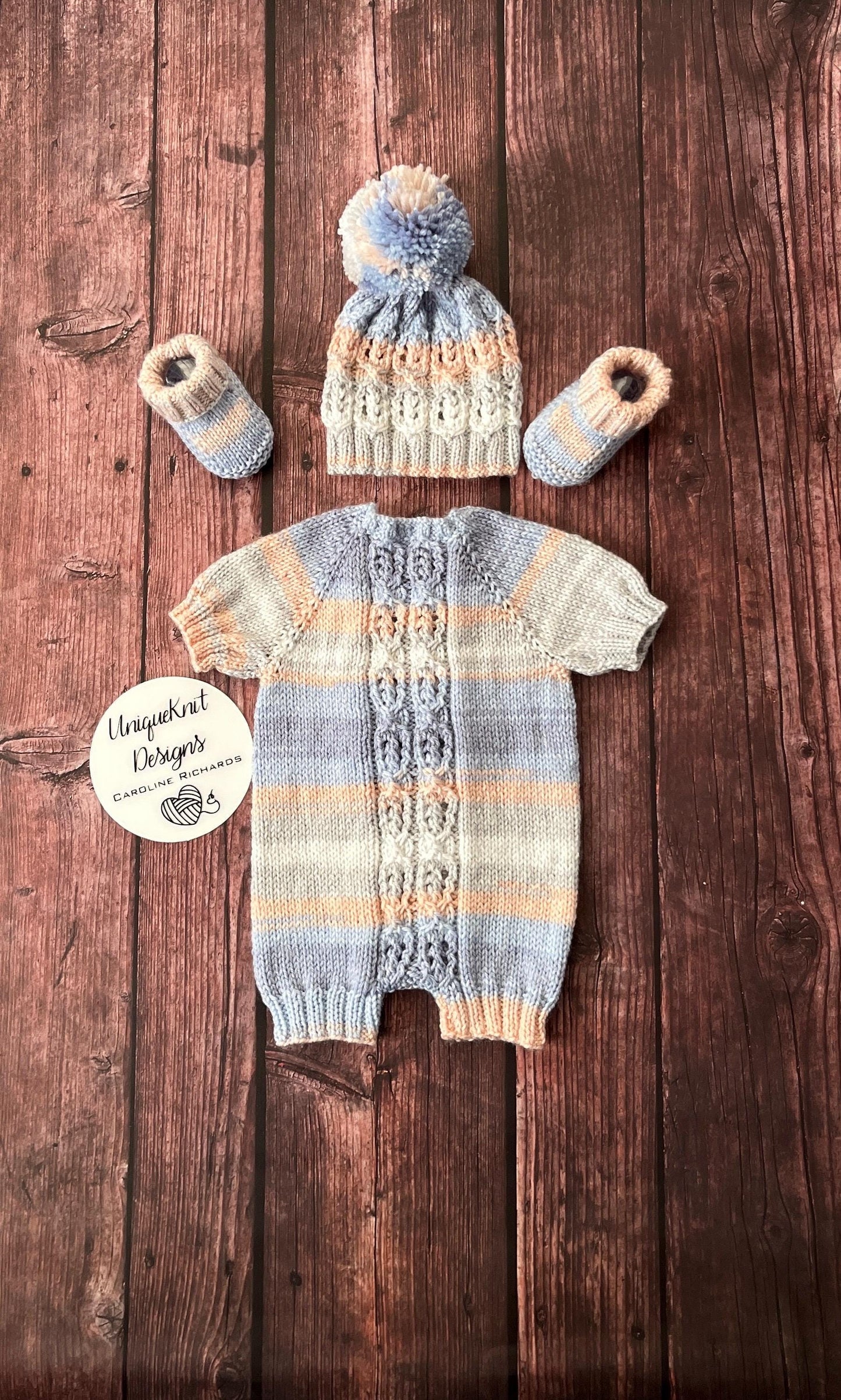 "Brooklyn" Romper knitting pattern for reborn doll 16-22" or 0-3 Month old baby