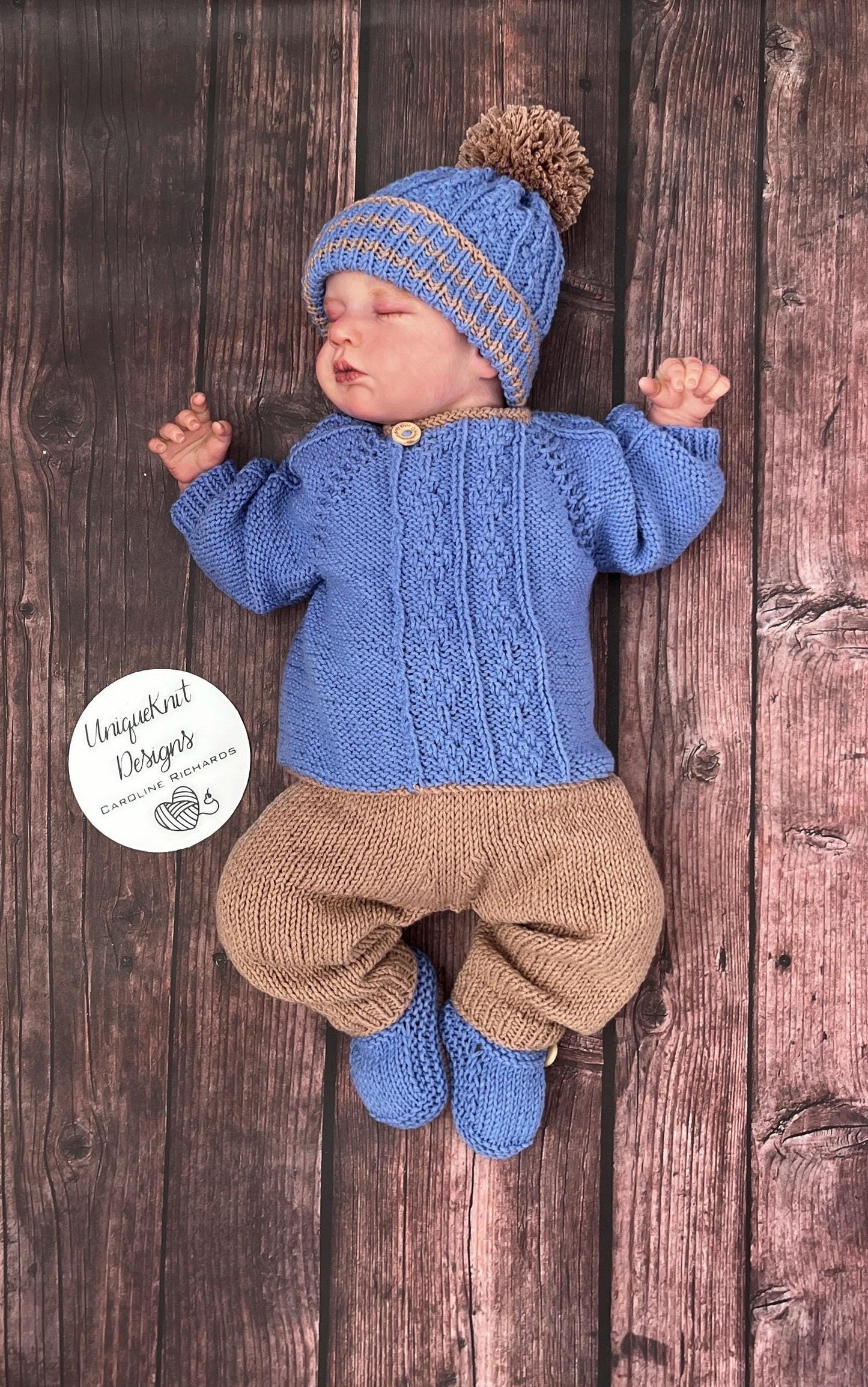 "Kieron” Multi-piece Knitting pattern for Reborn doll 16 -22” or 0-3 Month Old Baby