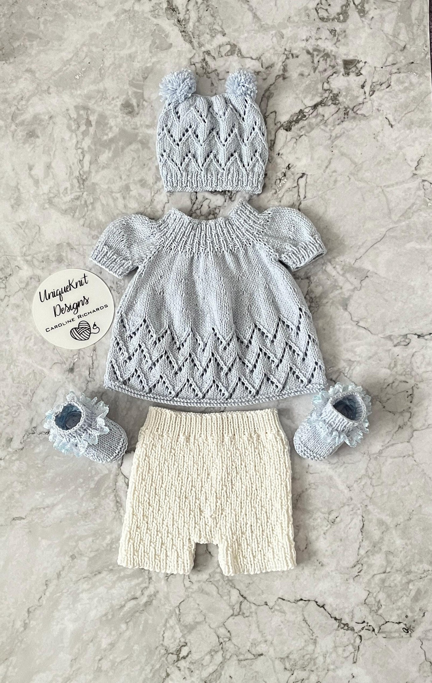 "Maggie” Multi-piece Knitting pattern for Reborn doll 16 -22” or 0-3 Month Old Baby