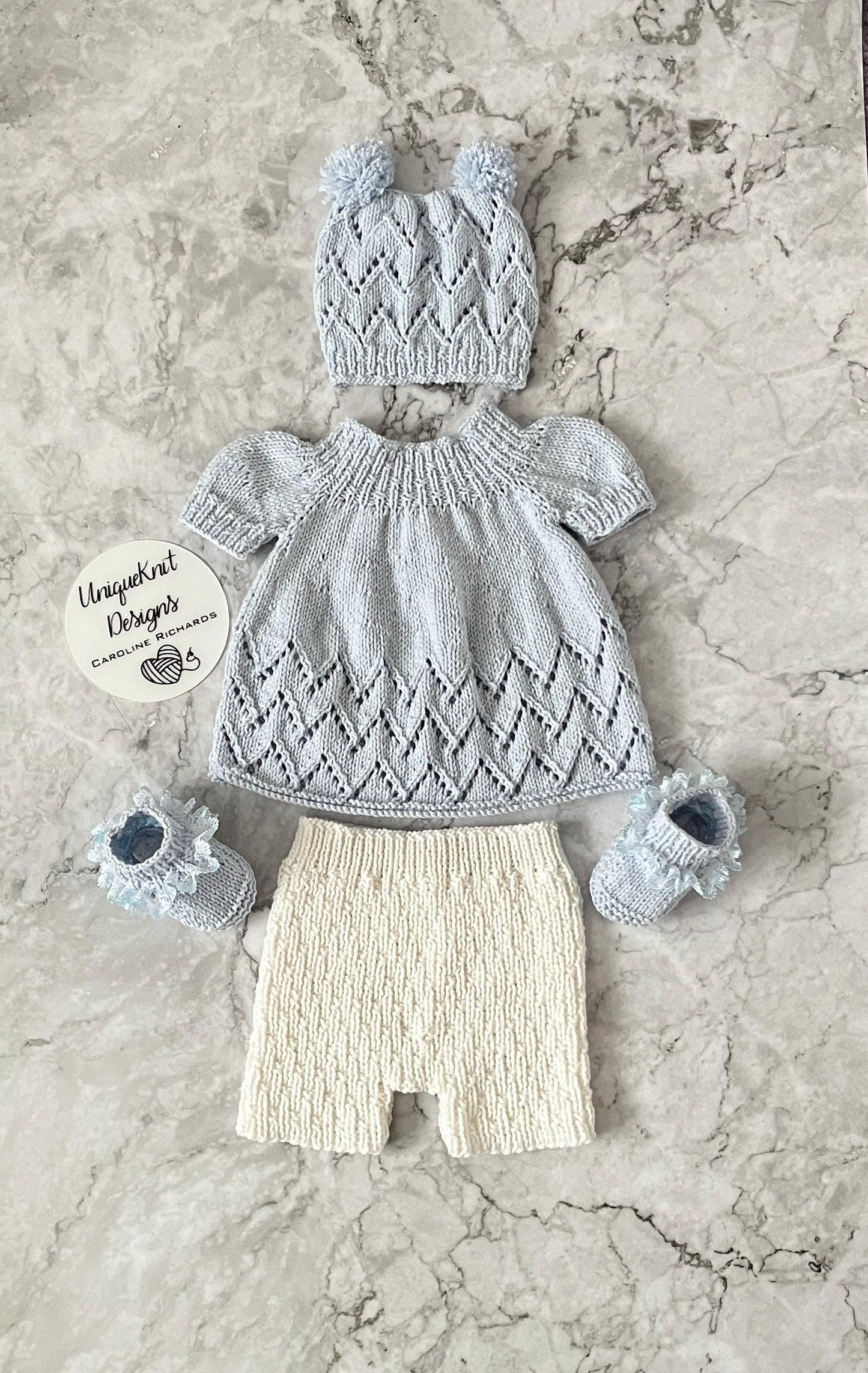 "Maggie” Multi-piece Knitting pattern for Reborn doll 16 -22” or 0-3 Month Old Baby