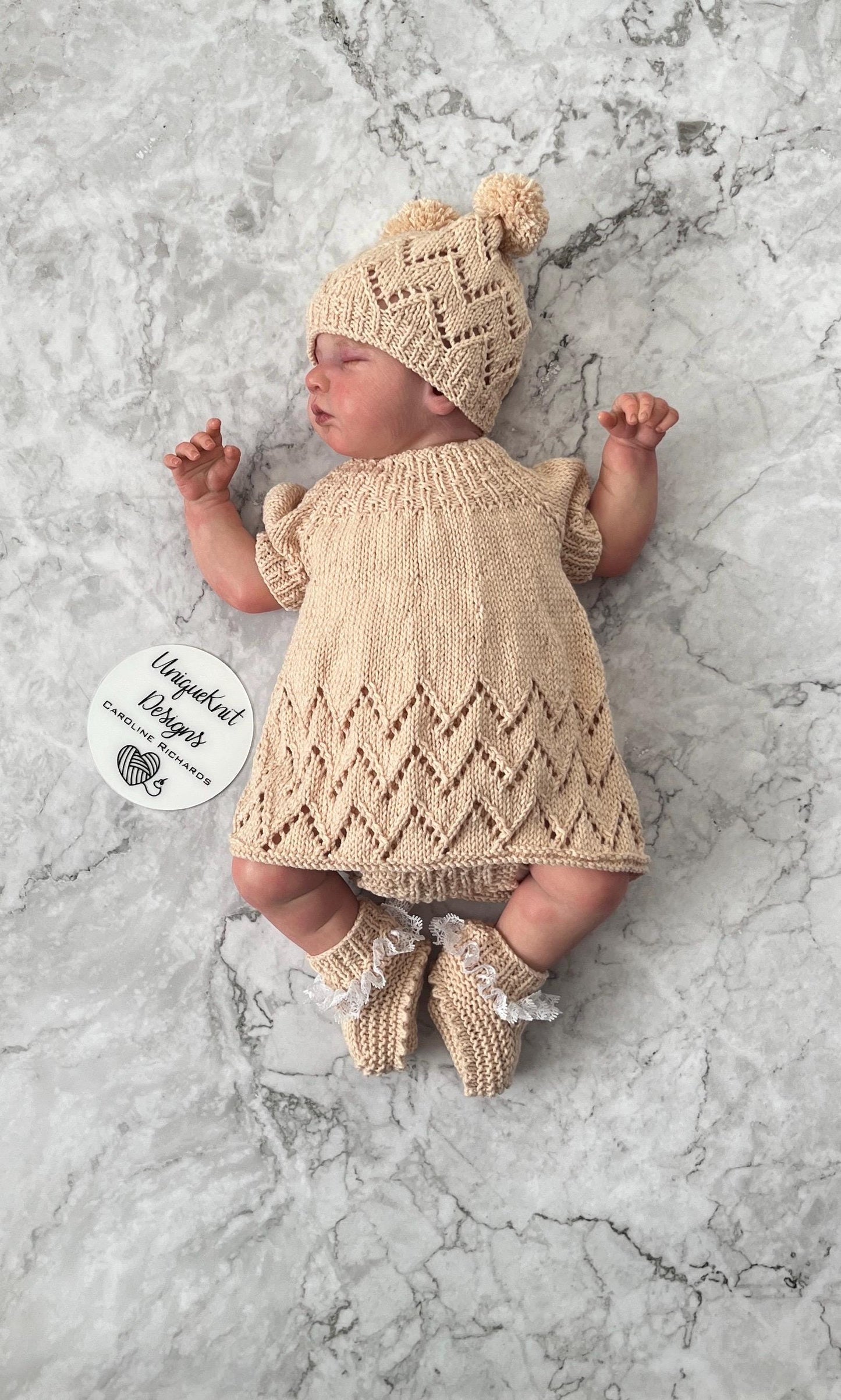 "Maggie” Multi-piece Knitting pattern for Reborn doll 16 -22” or 0-3 Month Old Baby