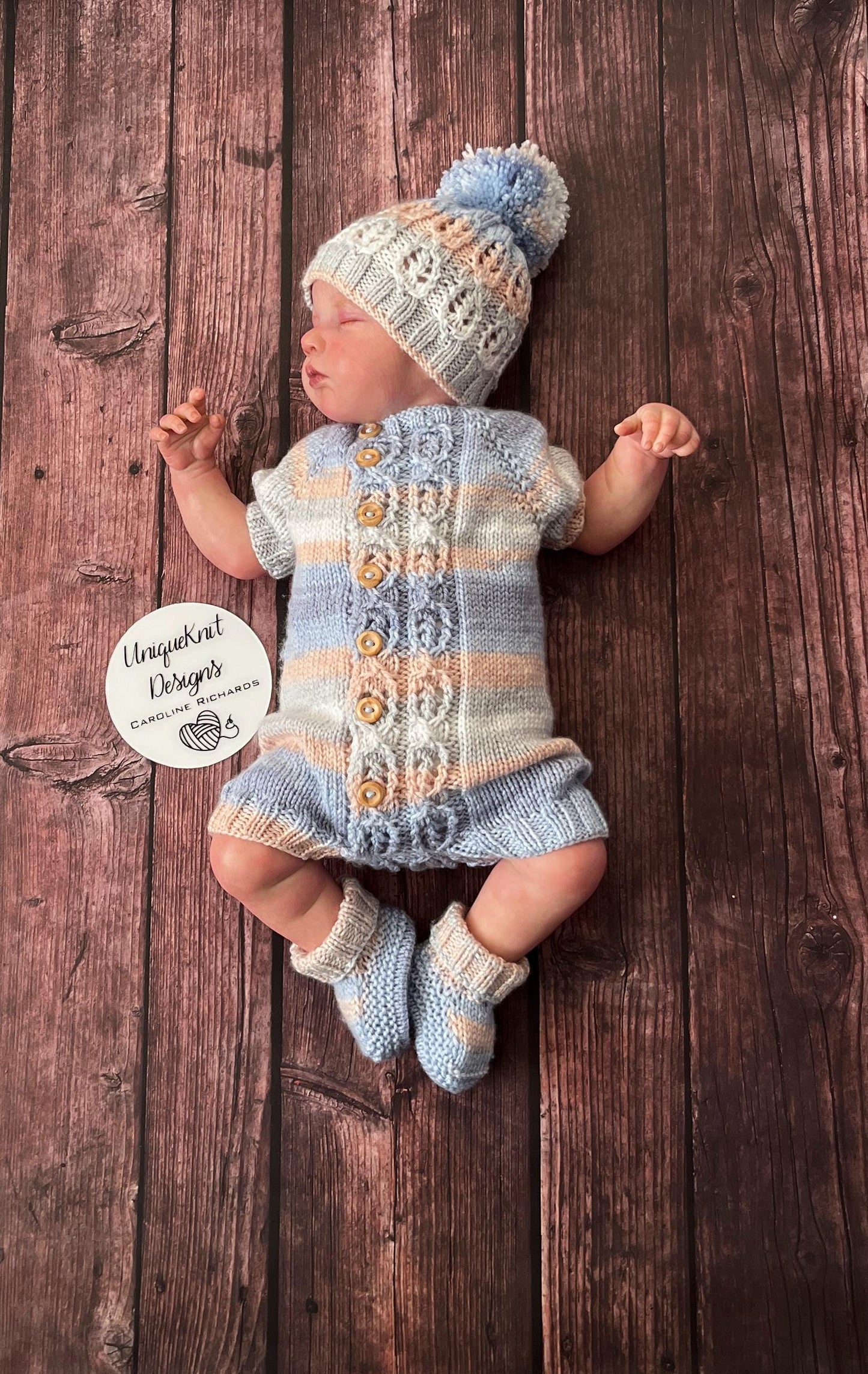"Brooklyn" Romper knitting pattern for reborn doll 16-22" or 0-3 Month old baby
