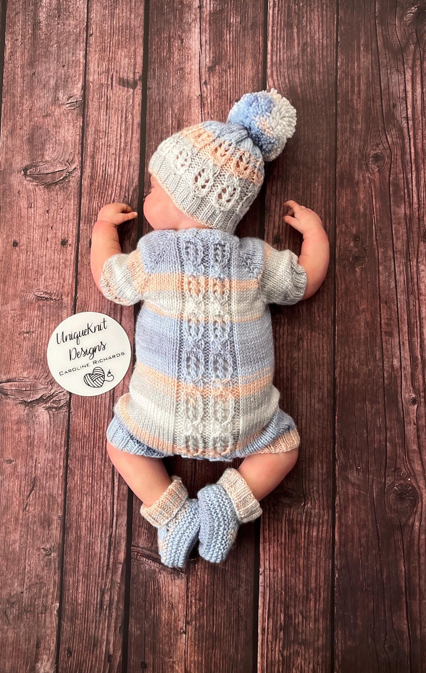 "Brooklyn" Romper knitting pattern for reborn doll 16-22" or 0-3 Month old baby