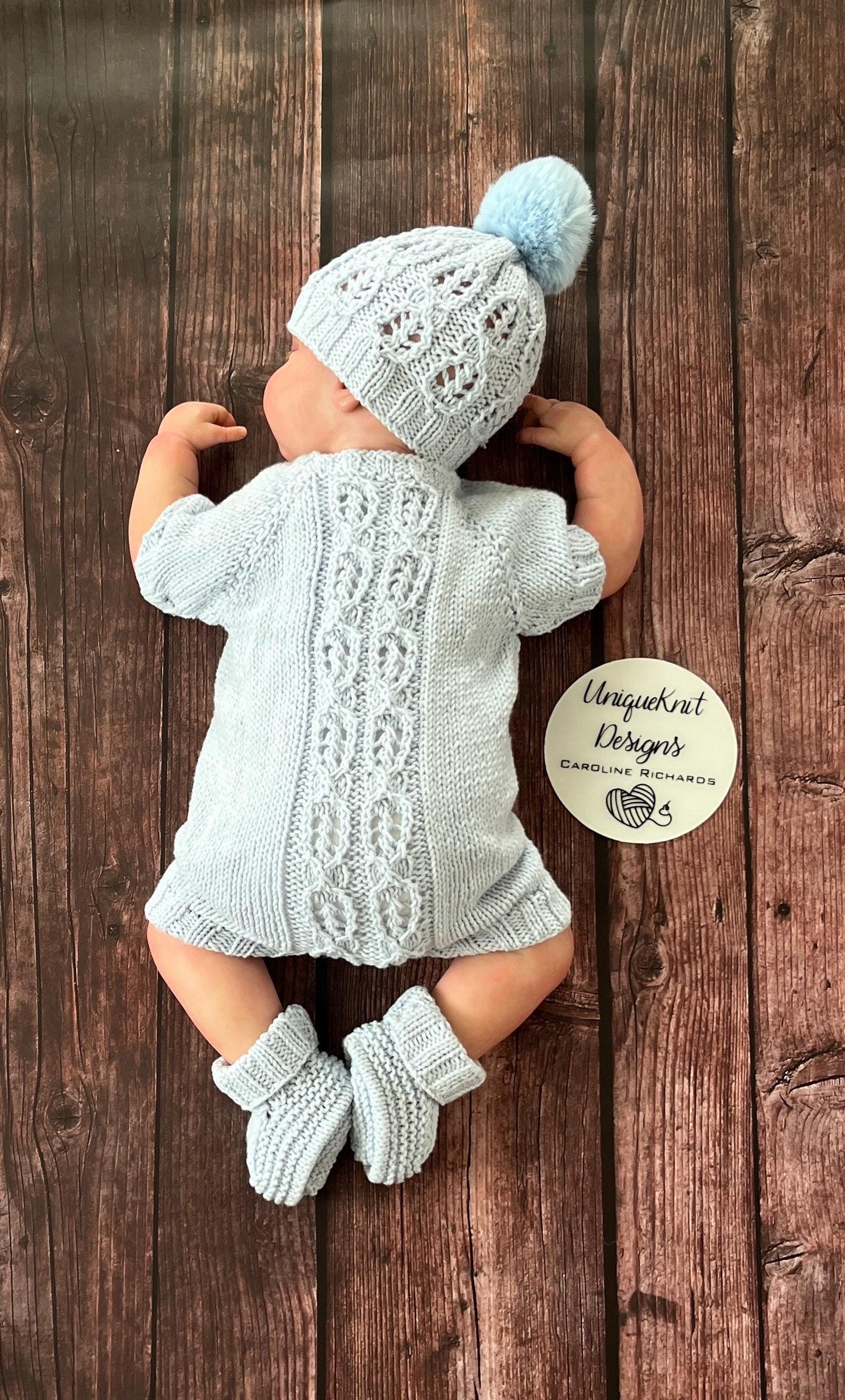 "Brooklyn" Romper knitting pattern for reborn doll 16-22" or 0-3 Month old baby