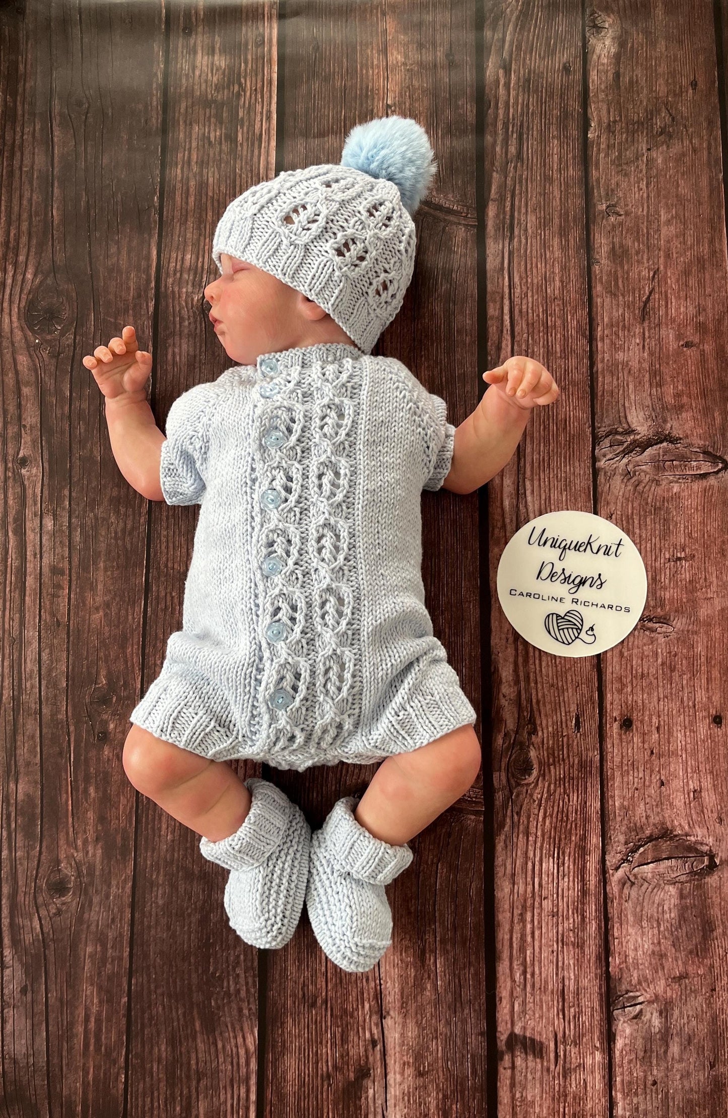 "Brooklyn" Romper knitting pattern for reborn doll 16-22" or 0-3 Month old baby