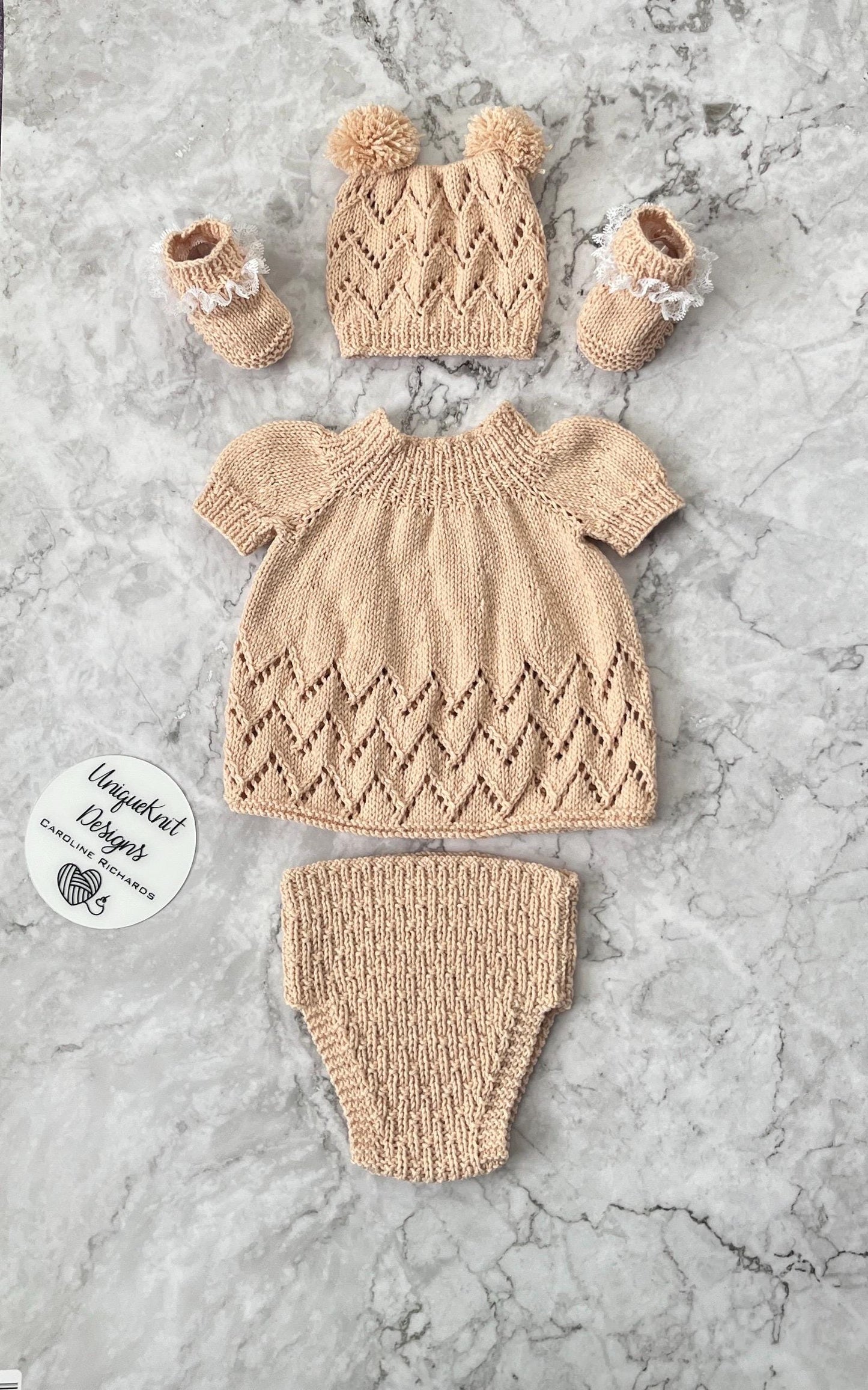 "Maggie” Multi-piece Knitting pattern for Reborn doll 16 -22” or 0-3 Month Old Baby