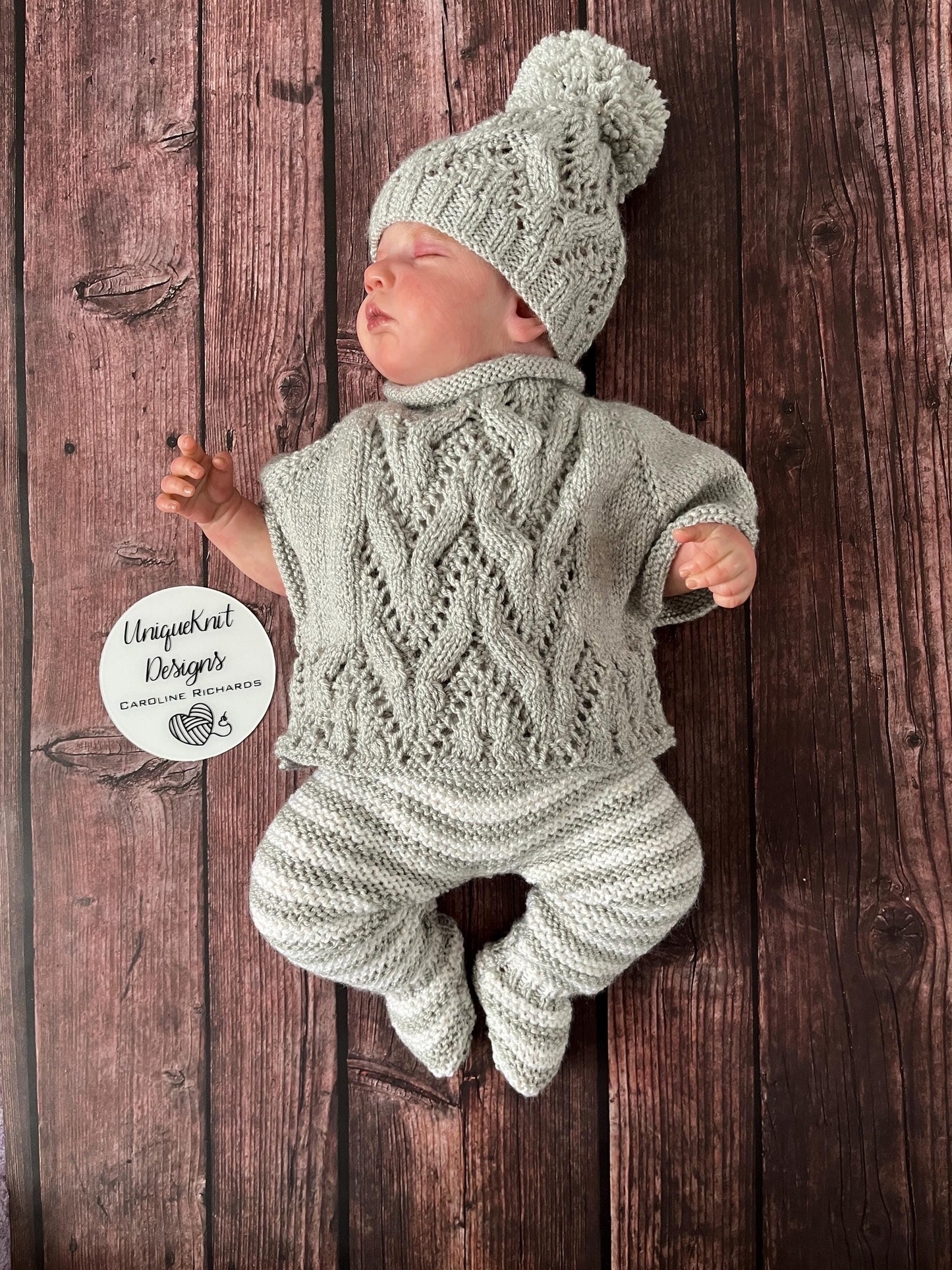 "Harlem” Poncho set Knitting pattern for Reborn doll 16 -22” or 0-3 Month Old Baby