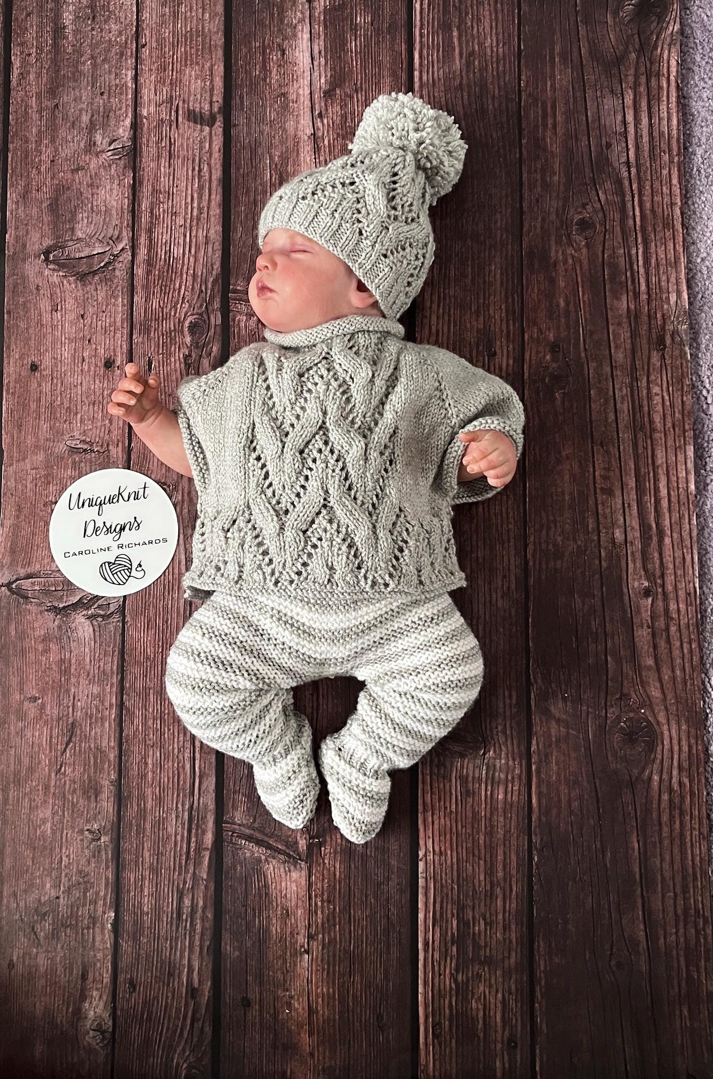 "Harlem” Poncho set Knitting pattern for Reborn doll 16 -22” or 0-3 Month Old Baby