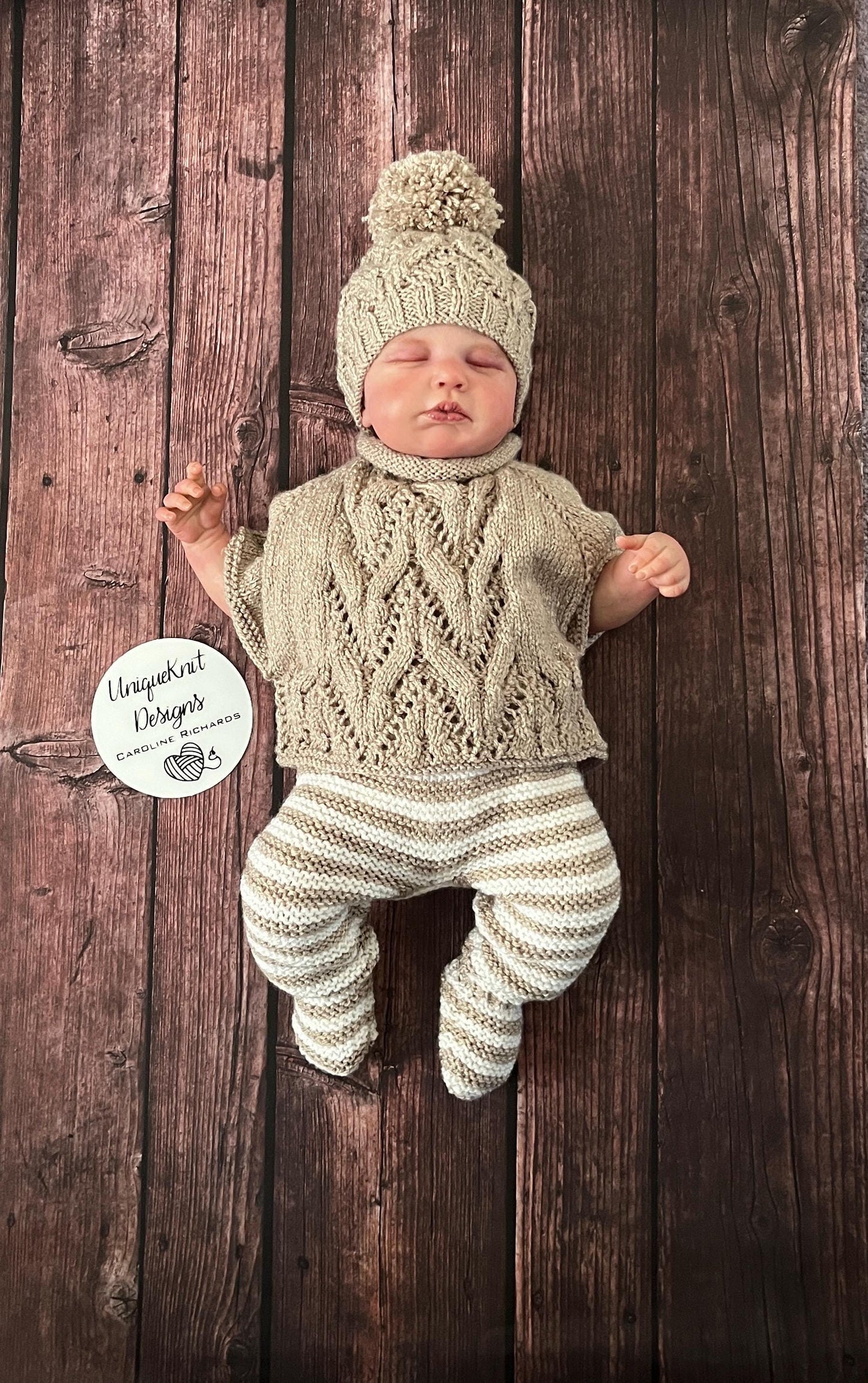 "Harlem” Poncho set Knitting pattern for Reborn doll 16 -22” or 0-3 Month Old Baby