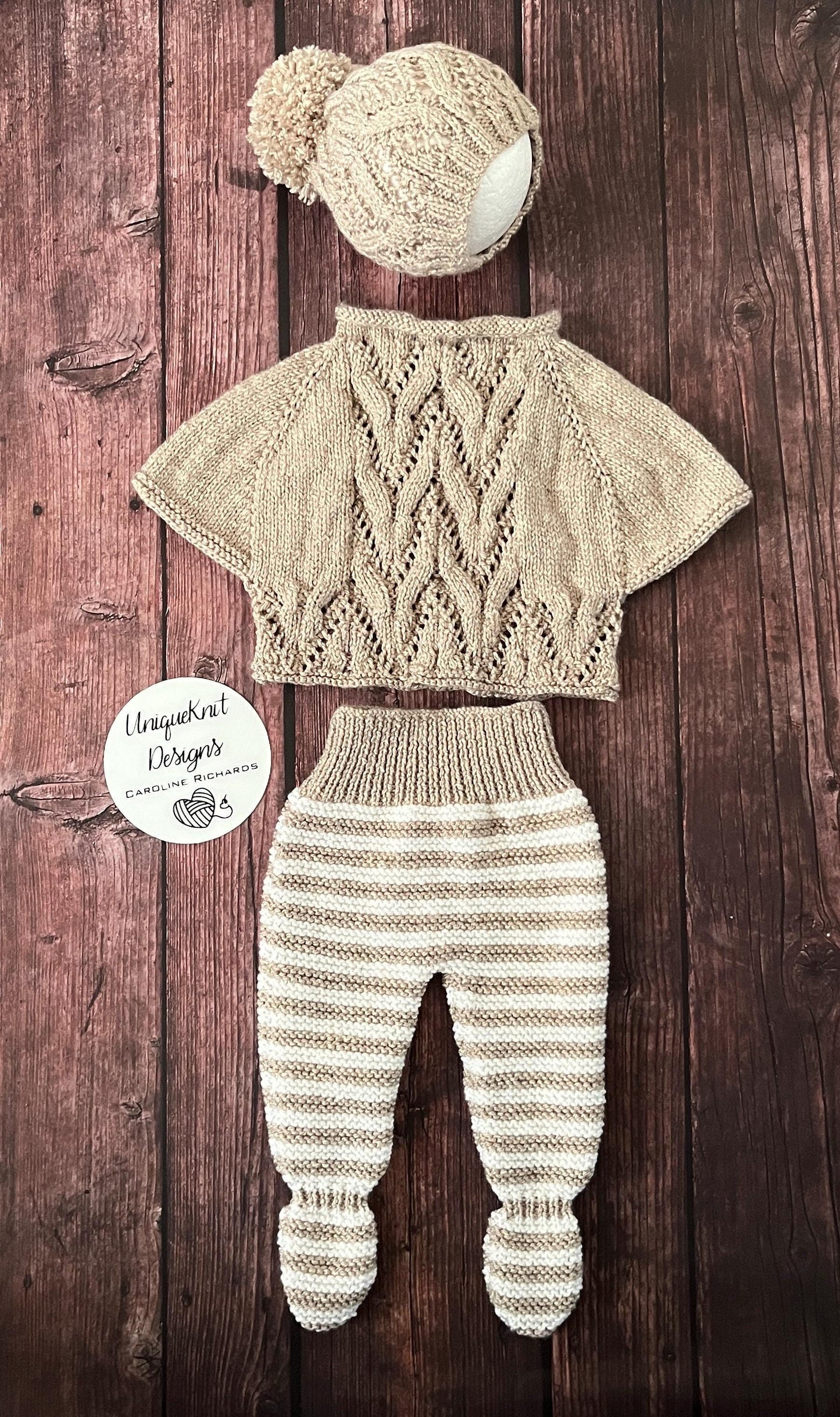 "Harlem” Poncho set Knitting pattern for Reborn doll 16 -22” or 0-3 Month Old Baby