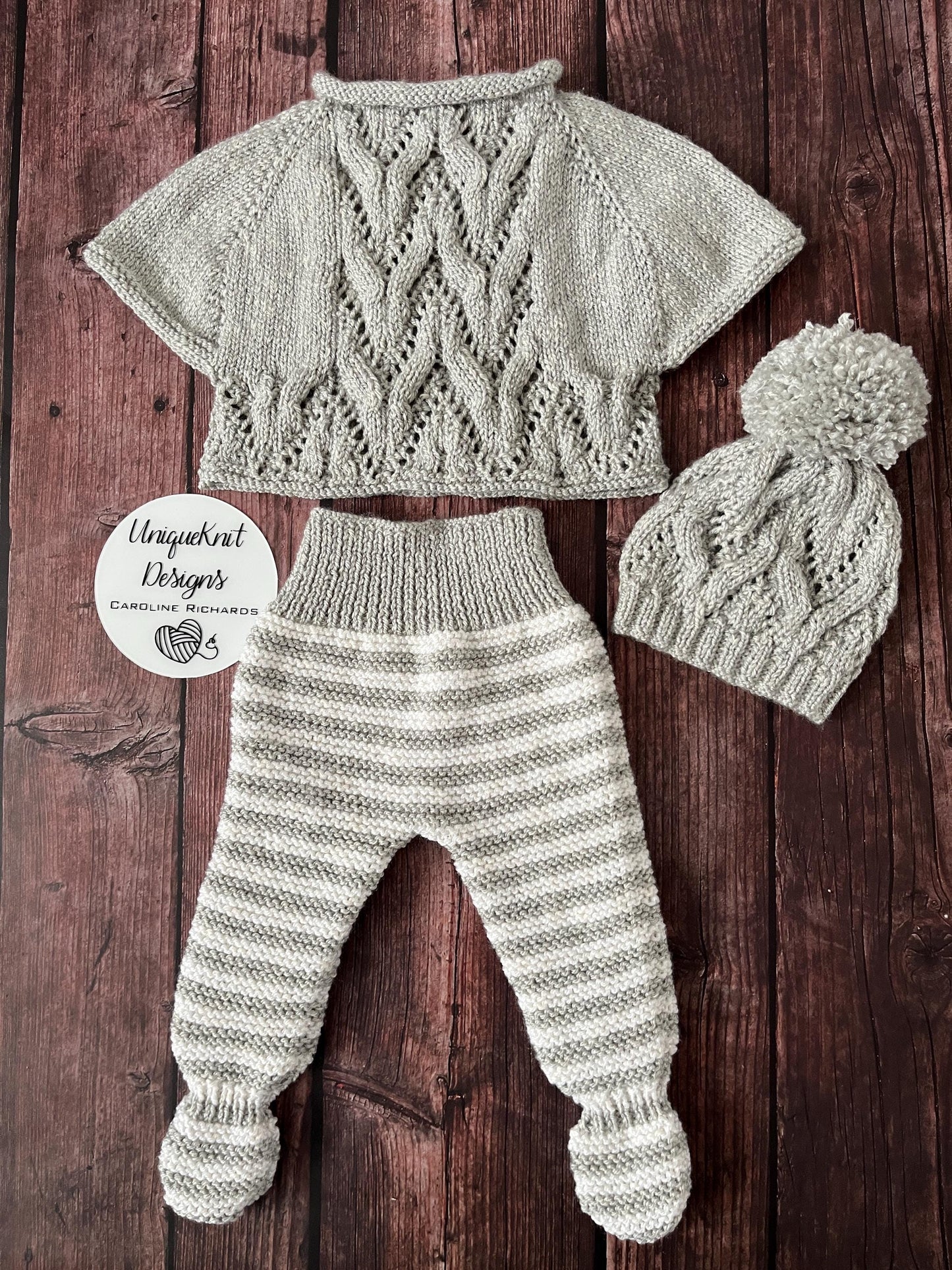 "Harlem” Poncho set Knitting pattern for Reborn doll 16 -22” or 0-3 Month Old Baby