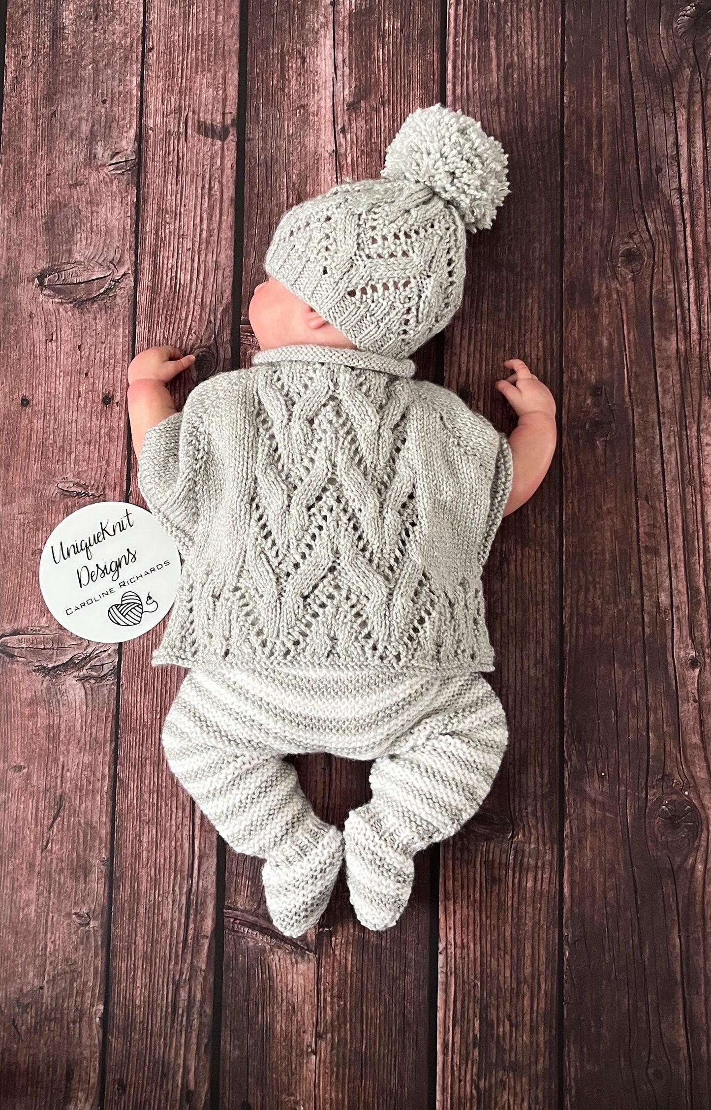 "Harlem” Poncho set Knitting pattern for Reborn doll 16 -22” or 0-3 Month Old Baby