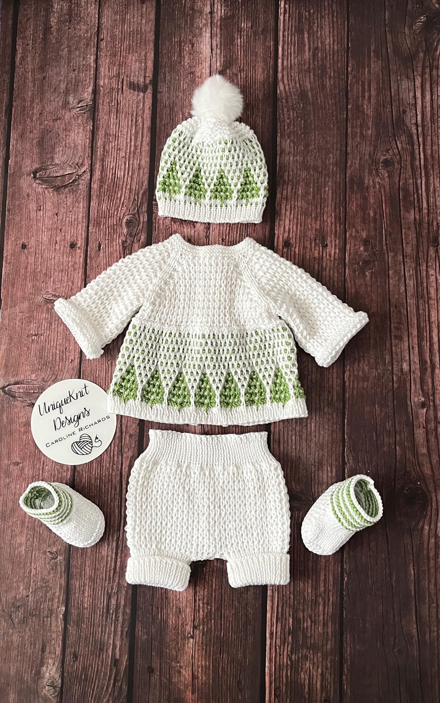 "Tinsel” 4 Piece Knitting pattern set for Reborn doll 16 -22” or 0-3 Month Old Baby
