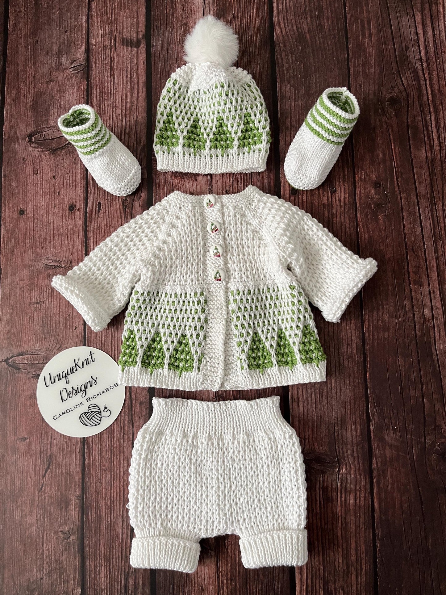 "Tinsel” 4 Piece Knitting pattern set for Reborn doll 16 -22” or 0-3 Month Old Baby
