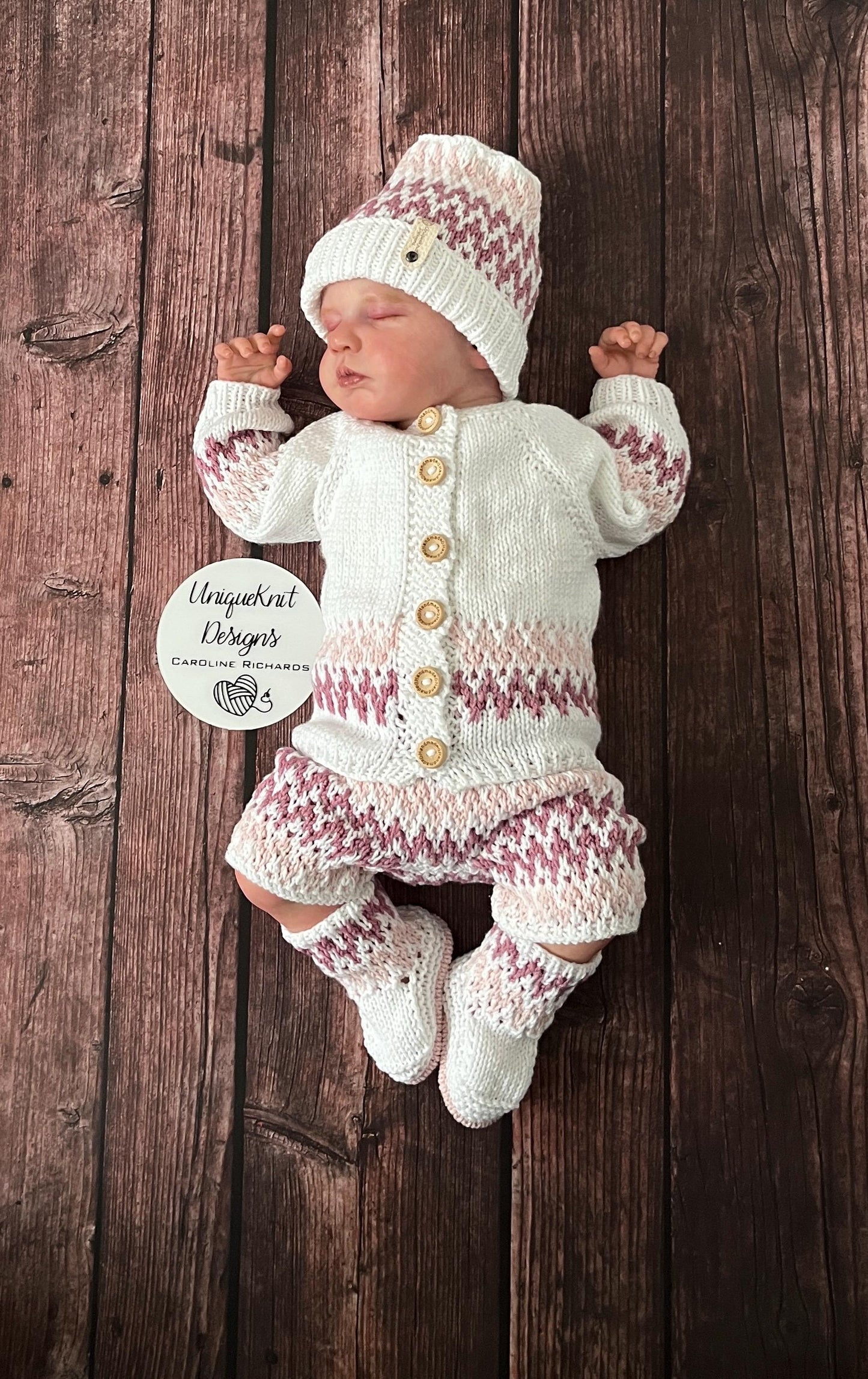 "Zingara” 4 Piece Knitting pattern set for Reborn doll 16 -22” or 0-3 Month Old Baby