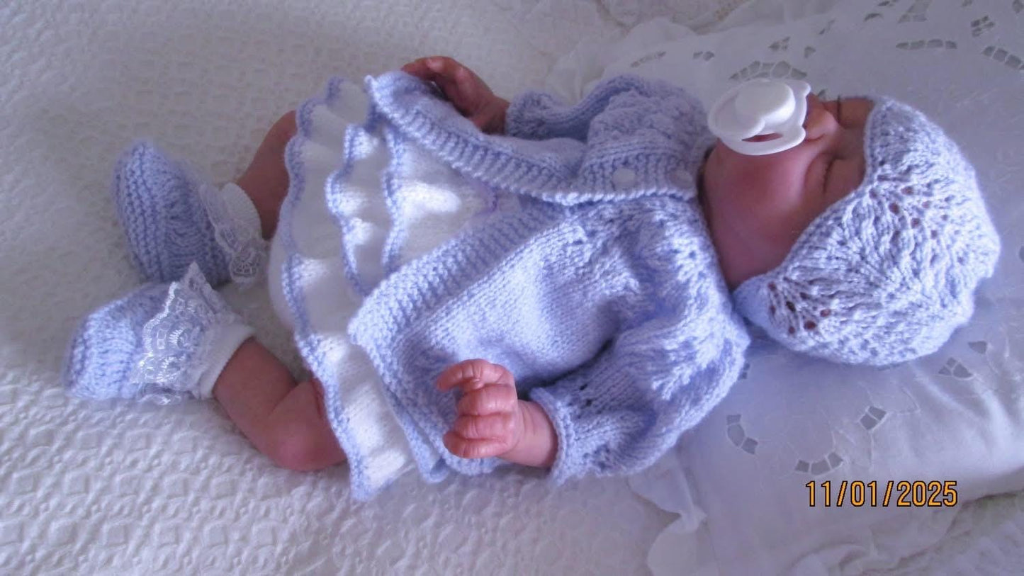 "Amber” cardigan Knitting pattern for Reborn doll 16 -22” or 0-3 Mth Old Baby